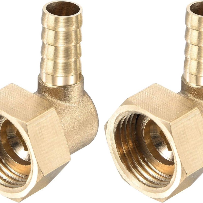 Złącze węża mosiężnego 10 mm, kolanko x złącze żeńskie G1/2 z nakrętką obrotową do wody, paliwa i powietrza (opakowanie 2 szt.)