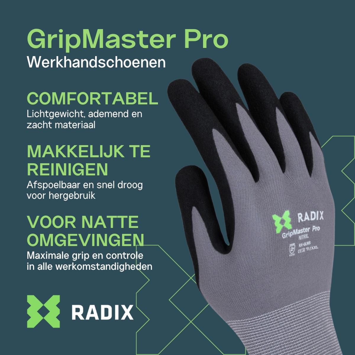 Gants de travail - Radix - GripMaster Pro - Nitrile mousse noir/gris - Taille M11 / XL - 4