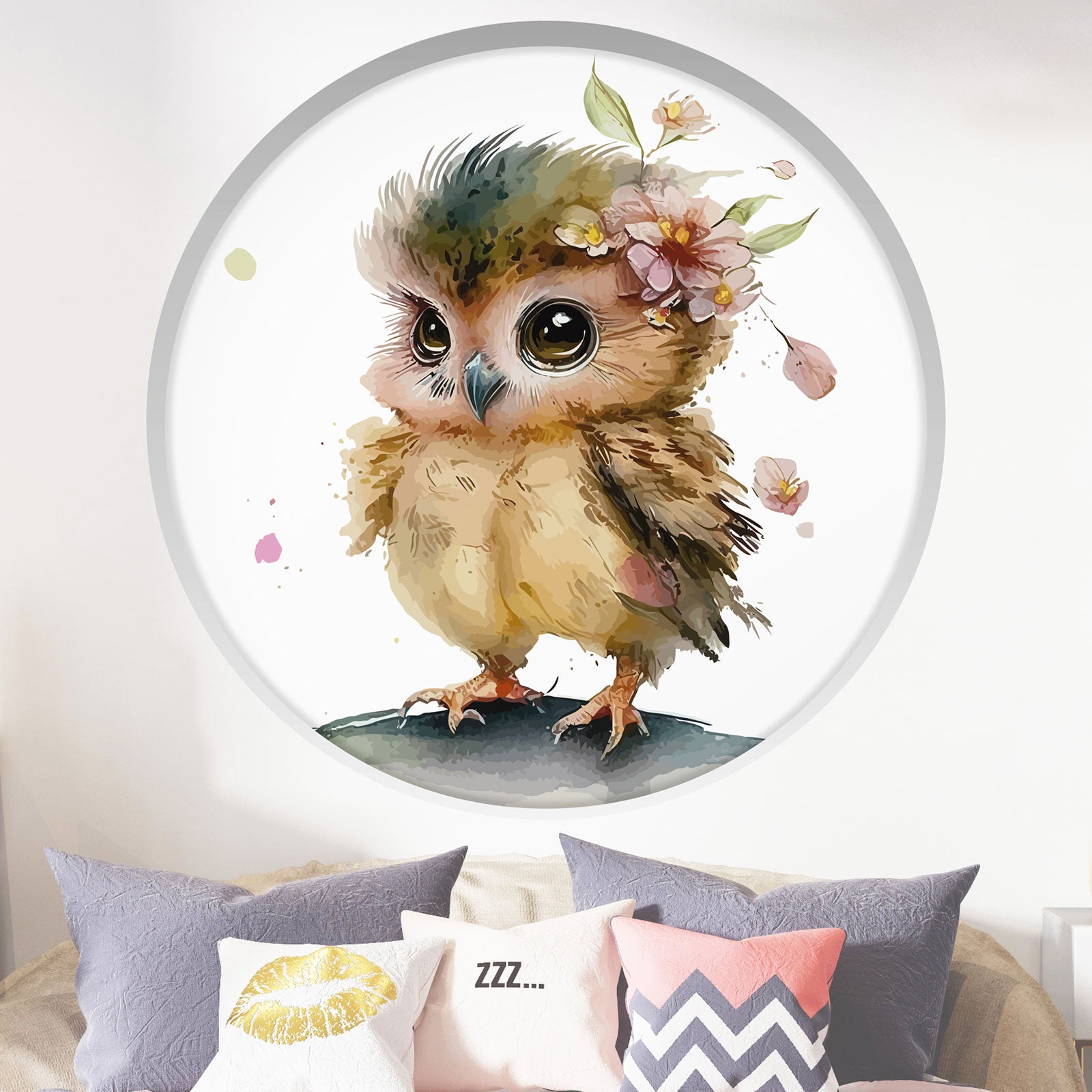 Stickers mural trompe l'oeil Arche rond enfants - Oiseau - Diamètre 30 cm - 2
