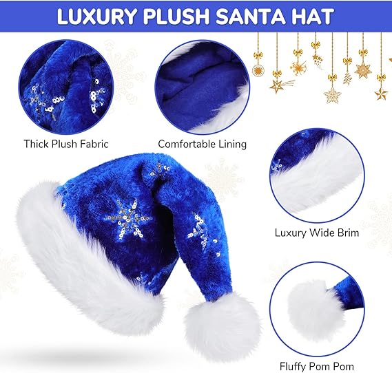 1 sztuka (30*45 cm) Niebieska czapka świąteczna dla dorosłych z podszewką, unisex, ciepłe akcesoria do czapek świątecznych Czapka świąteczna i noworoc - 3