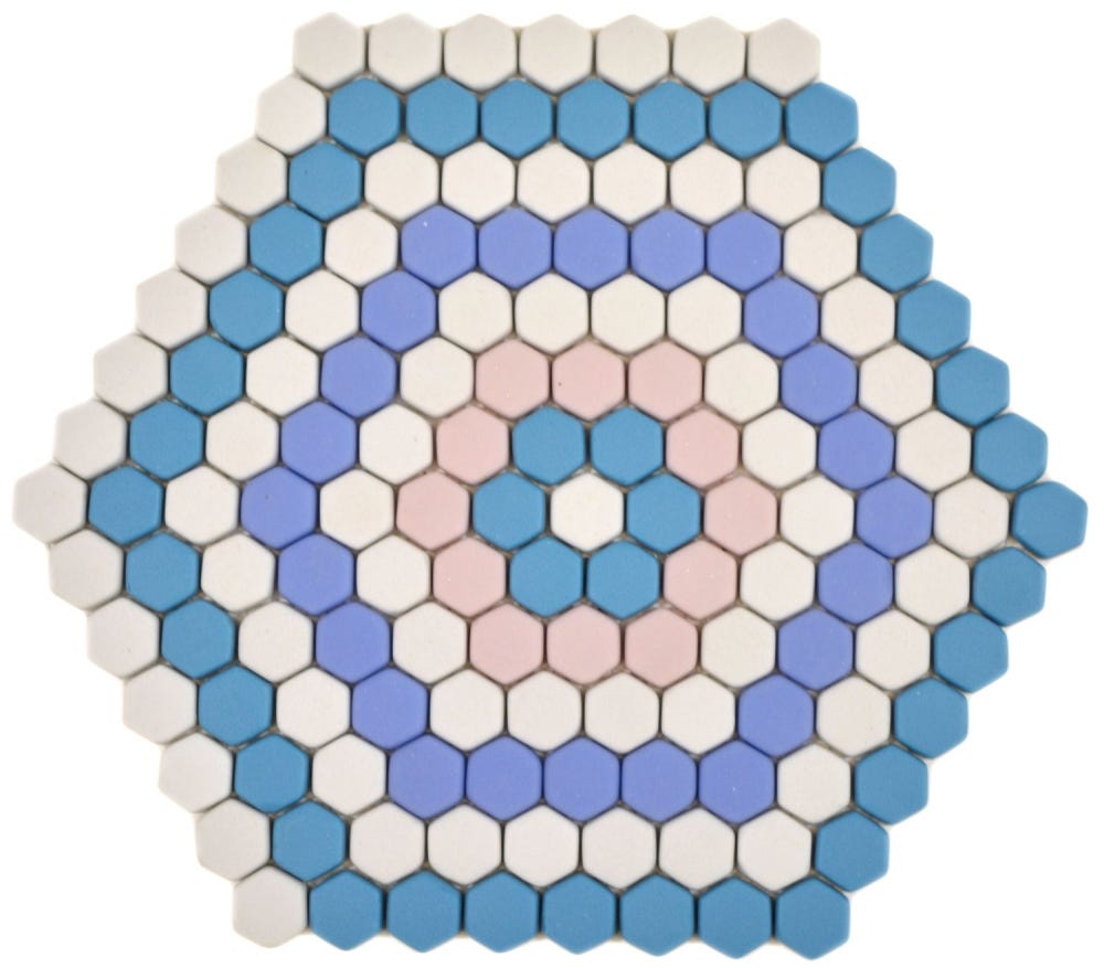 Mosaico hexagonal de vidrio reciclado mate Roma azul, rosa y blanco ...