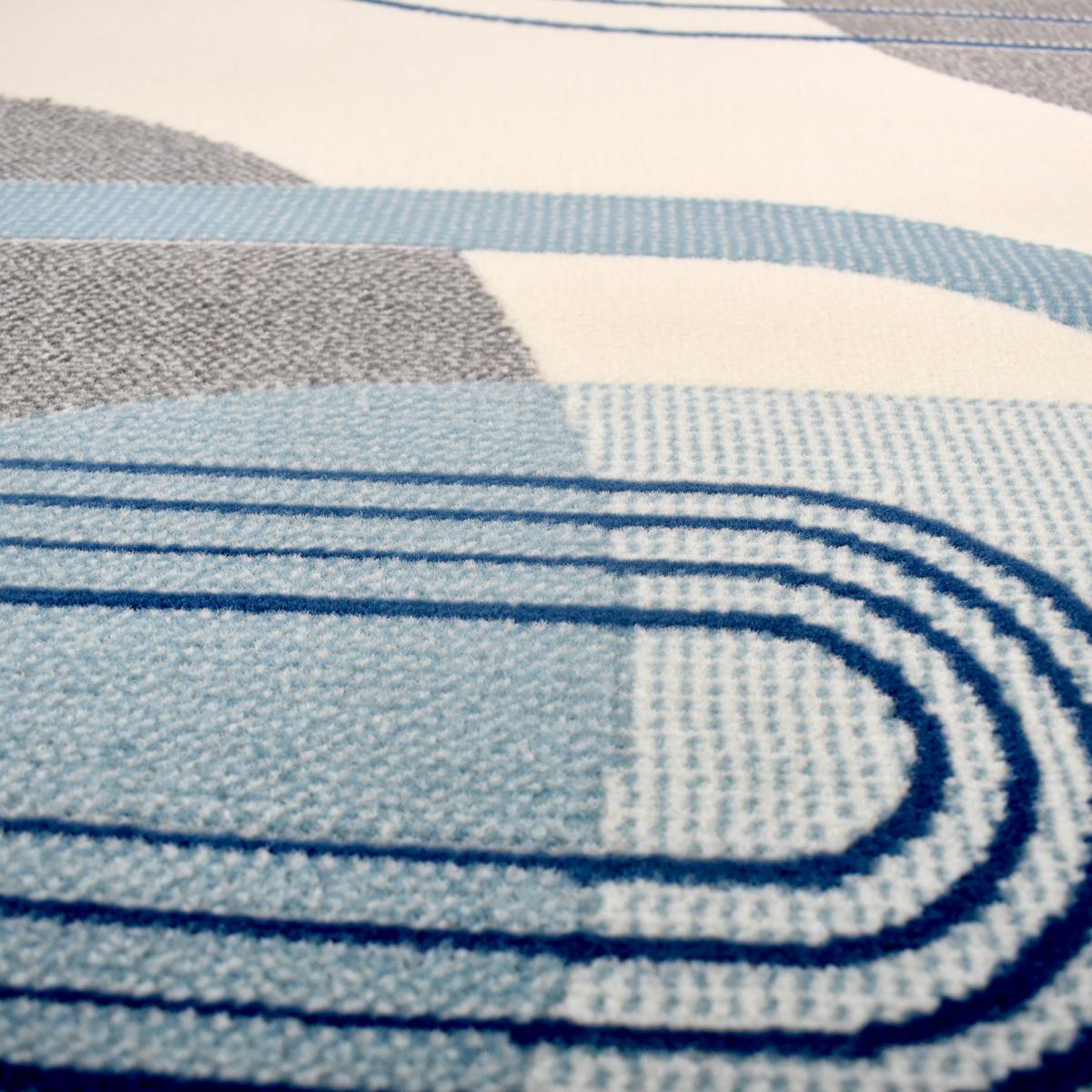 tapis salon 160x225 tissé bleu et crème rectangle motif rétro-vintage LYN49 COURBLA - 4