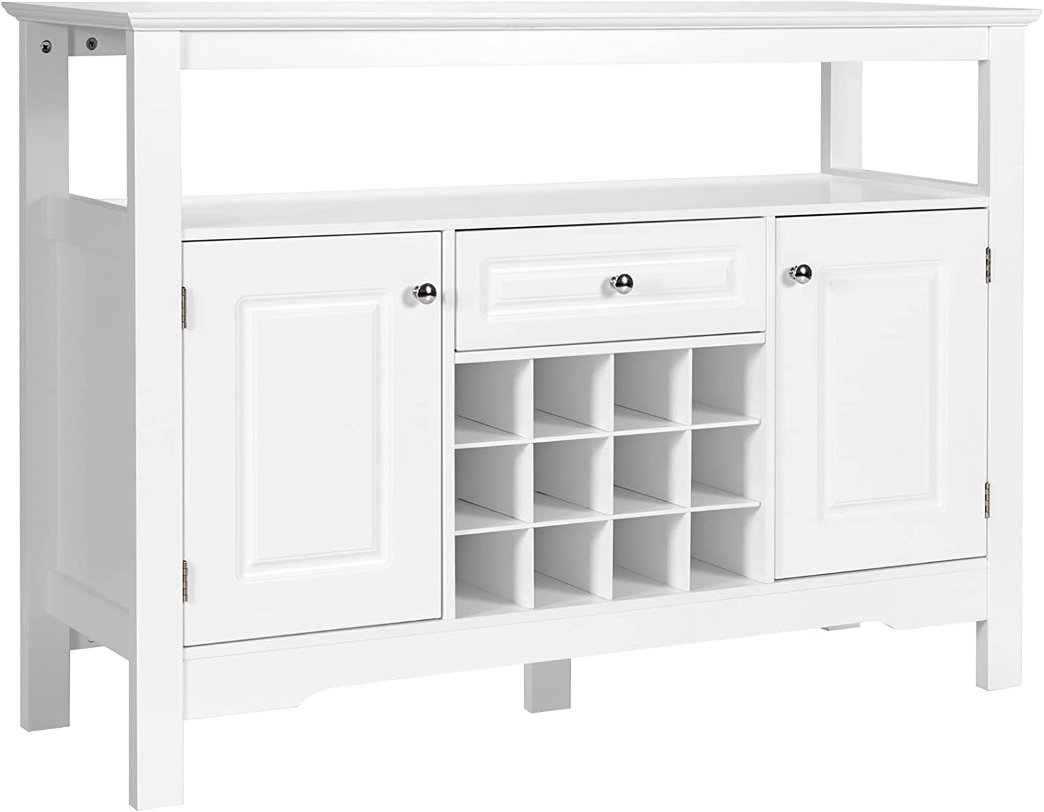 Kredens/szafka kuchenna z drzwiami i szufladami, drewniana komoda kuchenna, szafka bufetowa, szafka pomocnicza, 116 x 40 x 82 cm (biała)