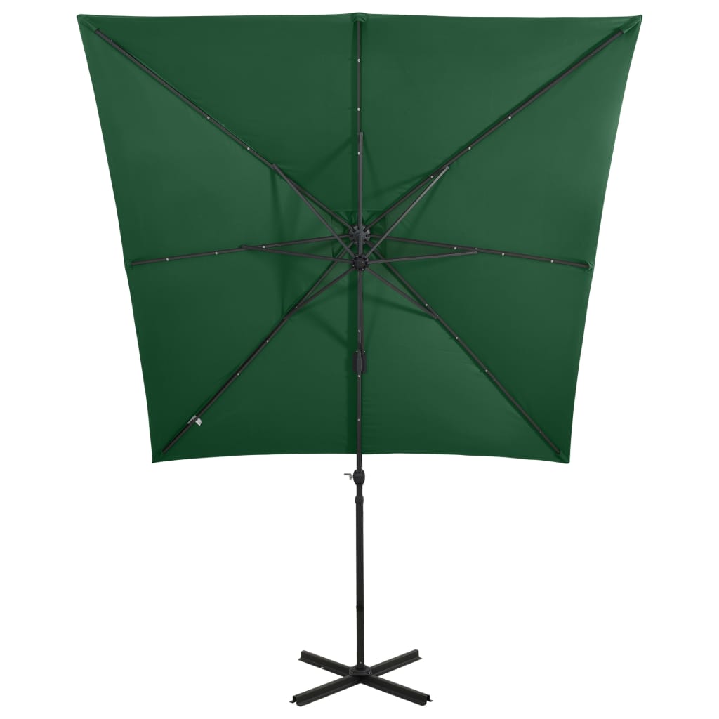 Parasol déporté avec mât et lumières LED Vert 250cm - 6