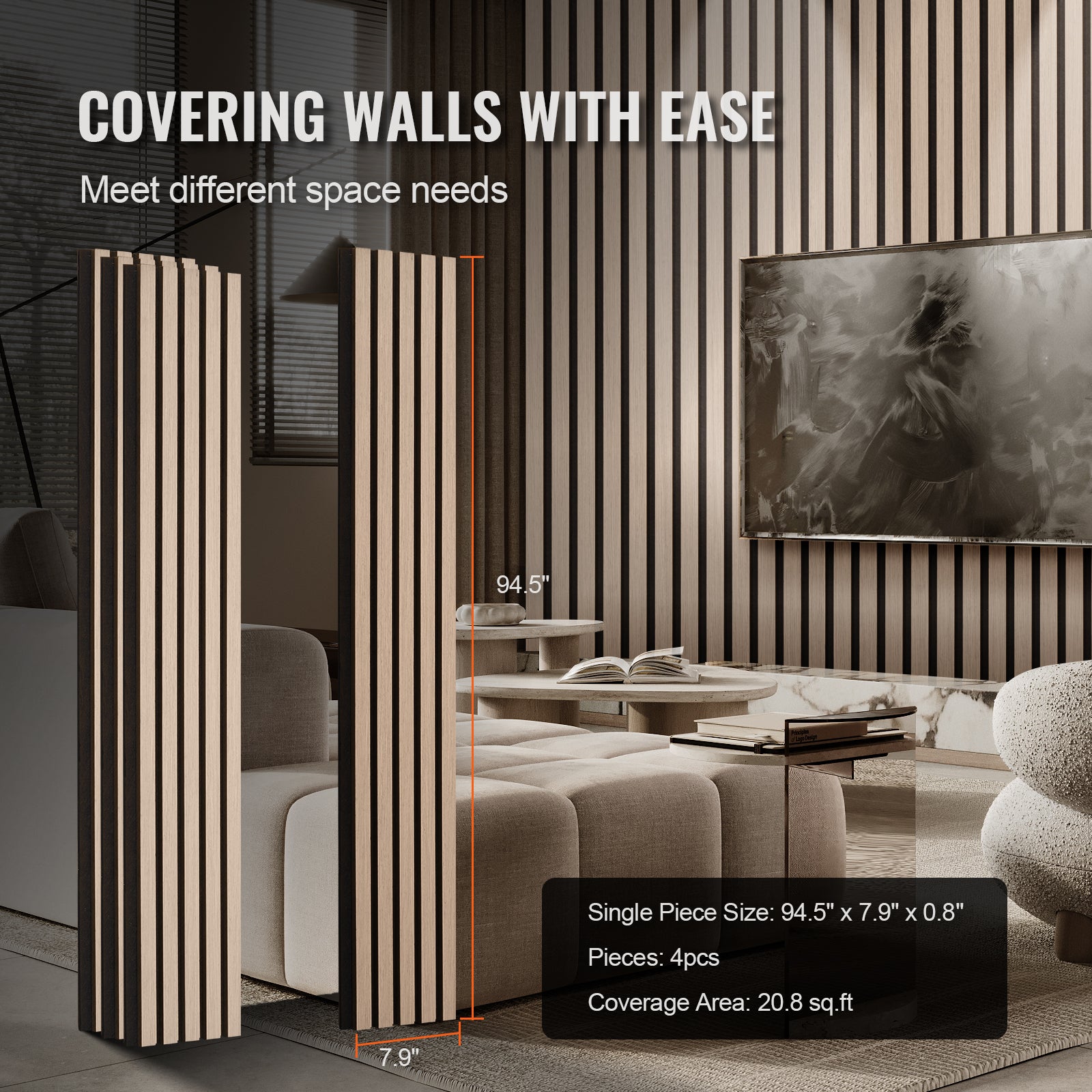 Panneaux Acoustiques VEVOR en Bois 2400 x 200 mm, Lamelles MDF, Imitation Bois pour Mur Moderne, Réduction du Bruit et Décoration - 6