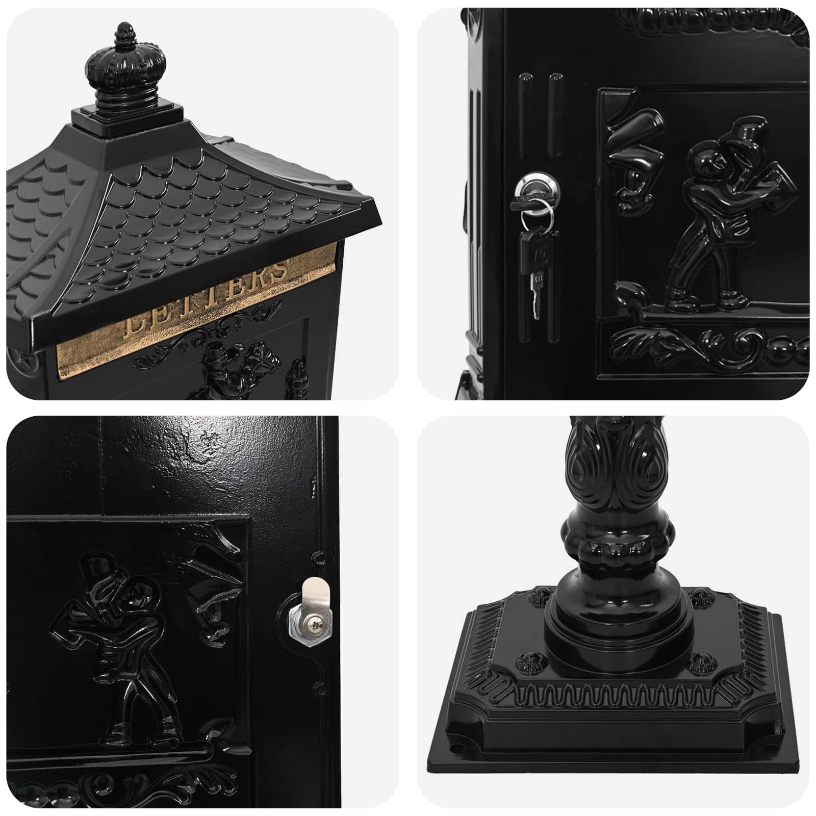 Boîte aux Lettres Debout avec porte Noir 42,5 x 29,5 x 117 cm vidaXL - 6