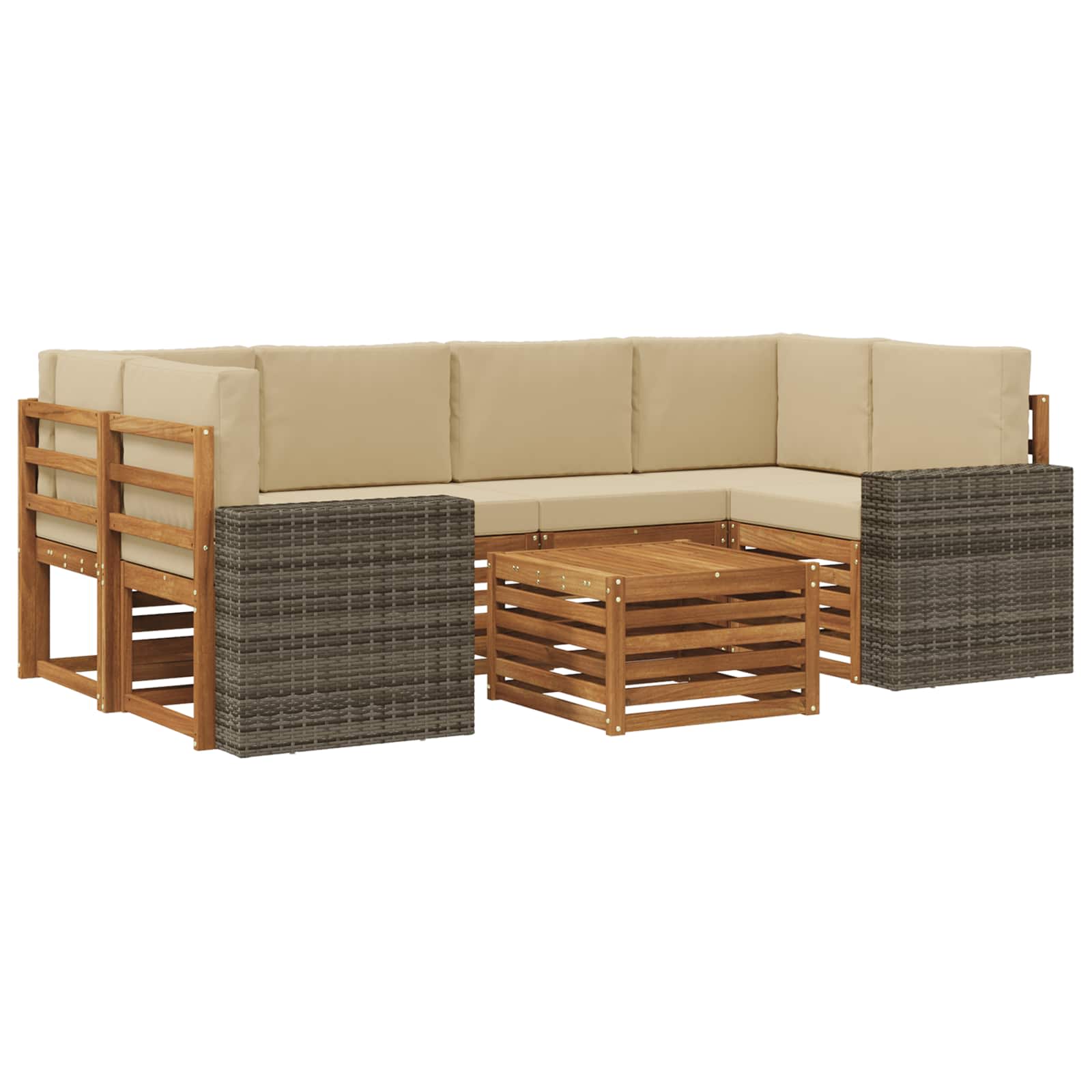 Ensemble de canapés d'extérieur, 7 pièces, naturel et beige, pour la terrasse - 2