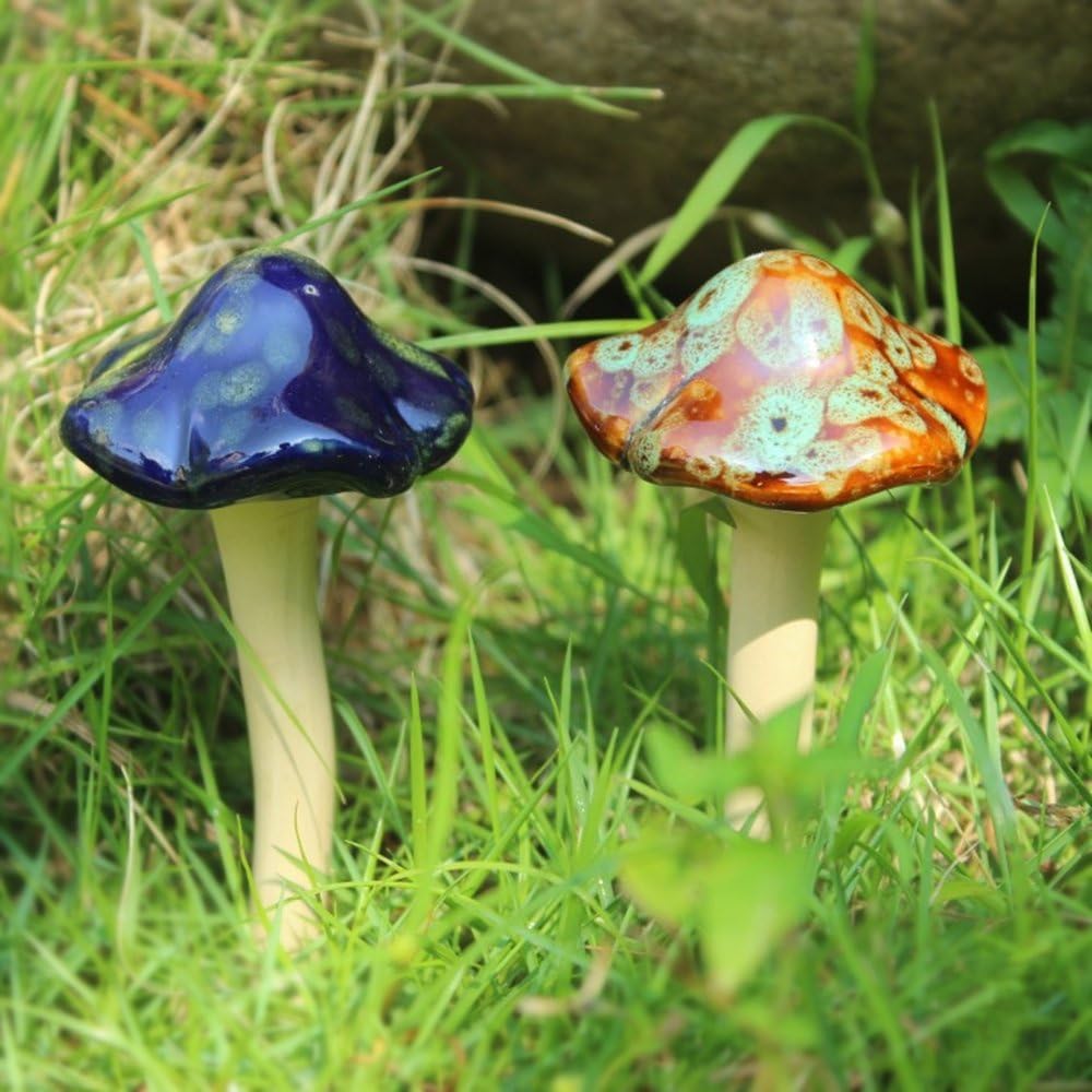 Décoration de jardin, 4 pièces (couleur aléatoire) champignons en céramique pour jardin, Cour, jardin de conte de fées - décoration de pelouse | Leroy Merlin