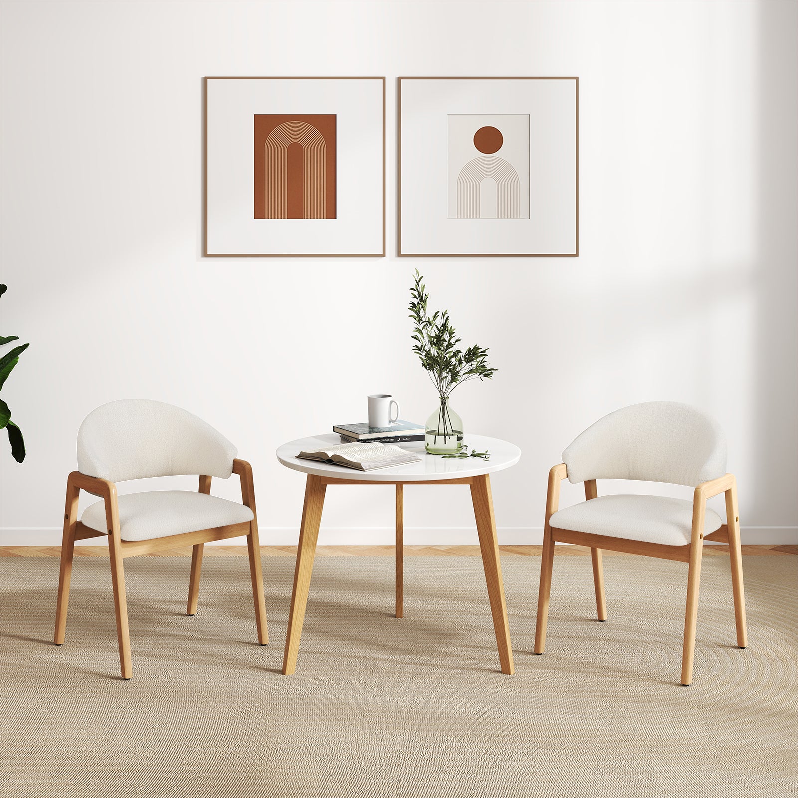 Lot de 2 Chaise de Salle à Manger avec Siège Rembourré et Dossier Courbé, Accoudoir Confortable, Patins Réglables, pour Restaurant, Salon - 7