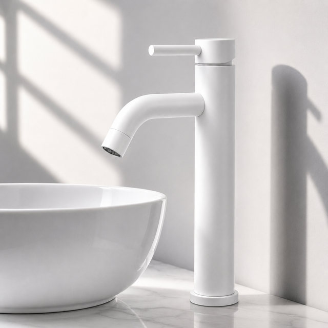 Grifo de lavabo alto blanco de acero inoxidable VICTOVA para lavabo sobre encimera