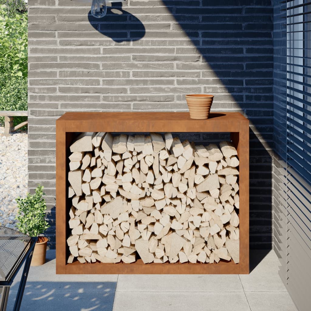 Rastrelliera Per Legna Da Ardere In Acciaio Corten 100x40x80 Cm - Portalegna Da Esterno Per Camino, Soggiorno O Giardino