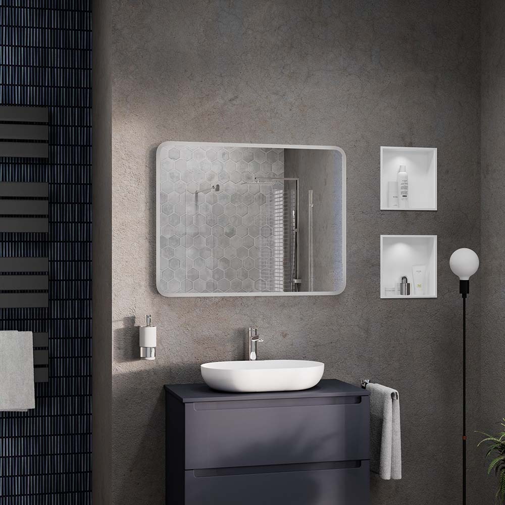 BERNSTEIN - Miroir rectangulaire lumineux LED en aluminium pour la salle de bain - 2073 - 90x70x3cm (LxHxP) - 3