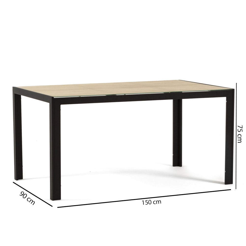 Mesa rectangular fija de 150x90 cm con estructura de aluminio y tablero de vidrio decorado Milo para interior/exterior madera/antracita - 4