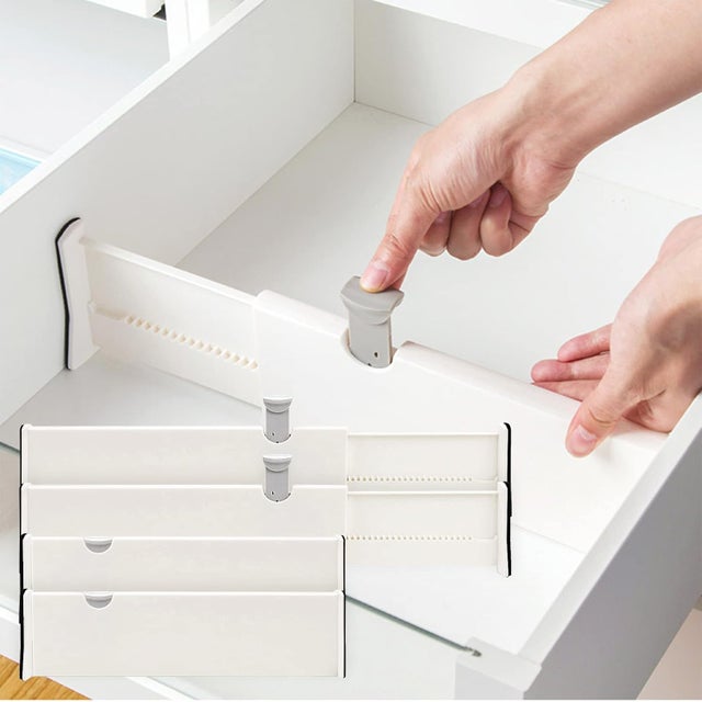Divisores de cajones, juego de 2 divisores de cajones ajustables y retráctiles para tocador, baño, cocina, oficina