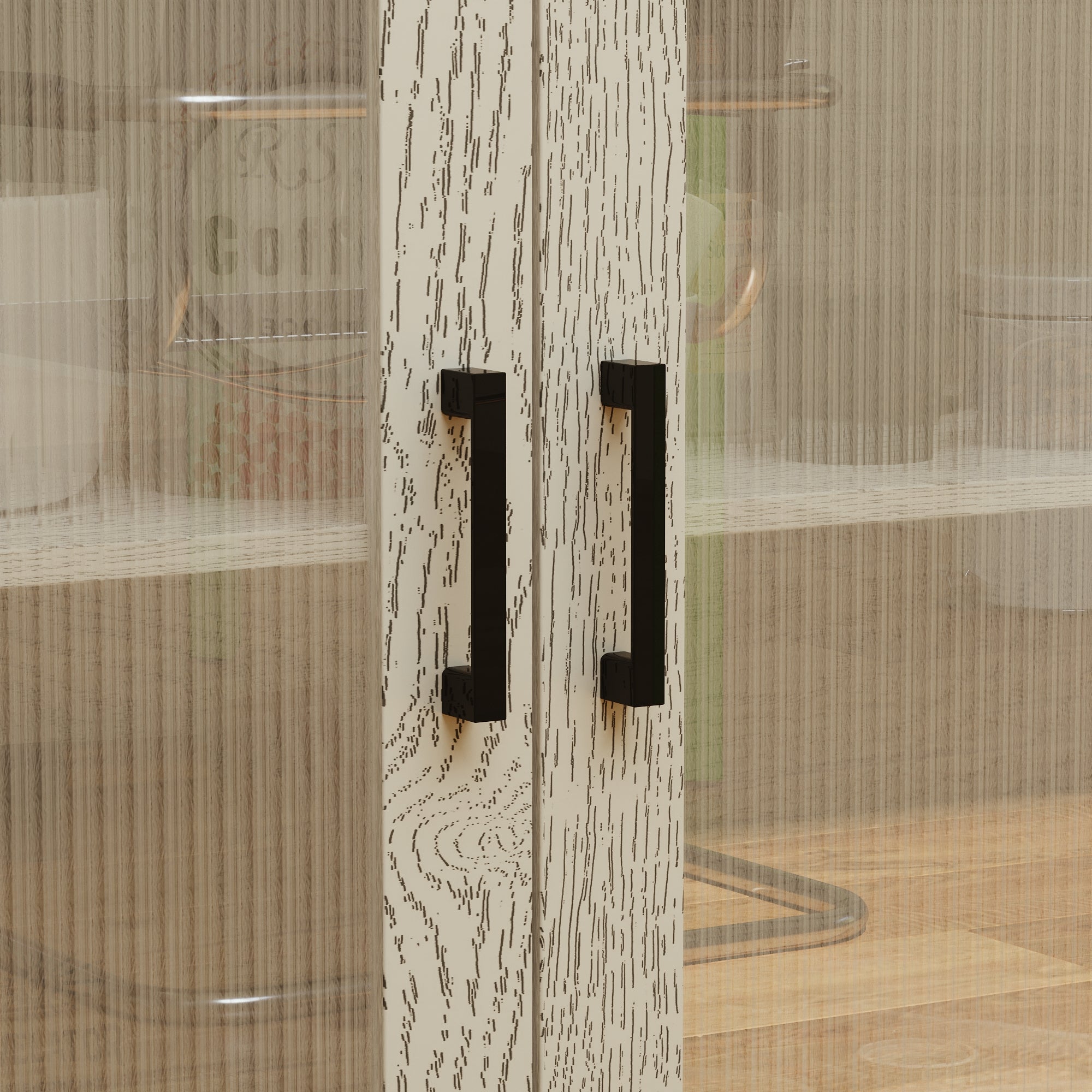 Buffet avec 4 Porte verre,Meuble de Rangement,180x40x88cm,Étagère, Style Campagnard, Blanc - 5