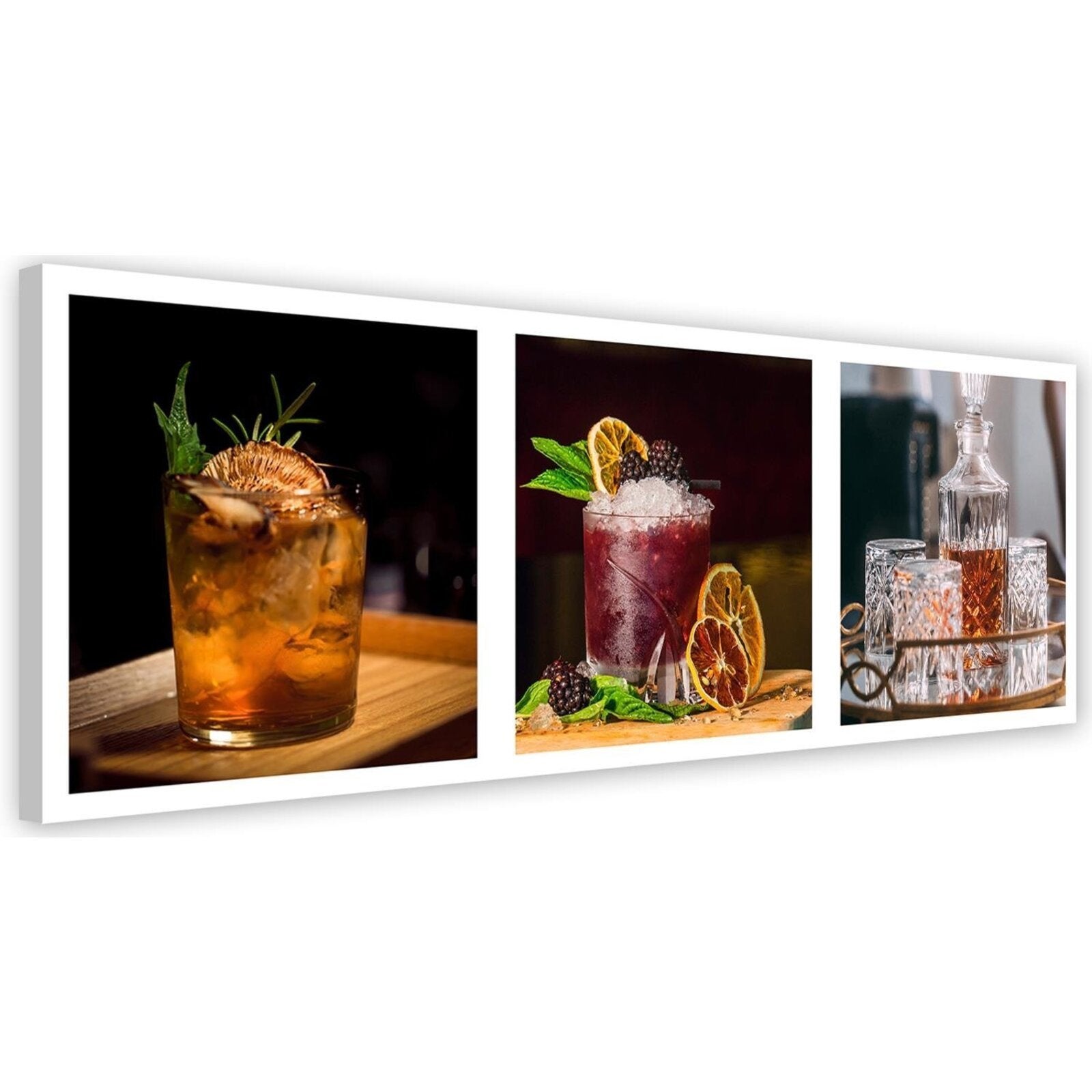 Obraz na płótnie, Drinki i whisky - zestaw 90x30