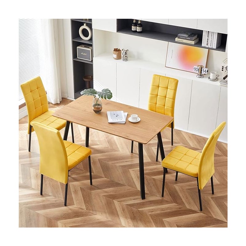 Stały stół jadalny z blatem melaminowym w kolorze dębu i matową czarną metalową konstrukcją – wymiary 120x80x75 cm