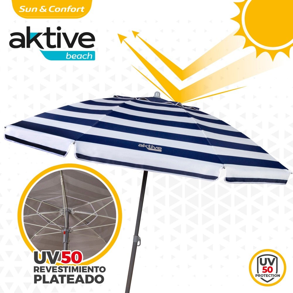 Aktive Sombrilla playa antiviento 8 varillas 200 cm marinera - 4