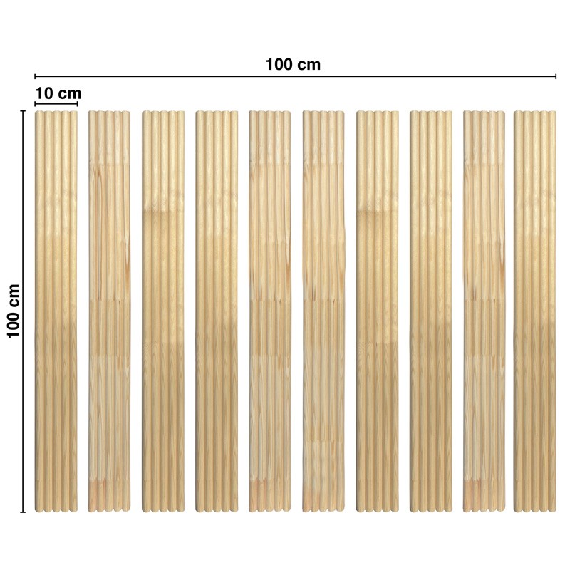 Kit de 10 moulures murales - demi-ronds - Pin abouté - 10x(10x100cm) - Prêt à coller et peindre - Fabrication française - 3
