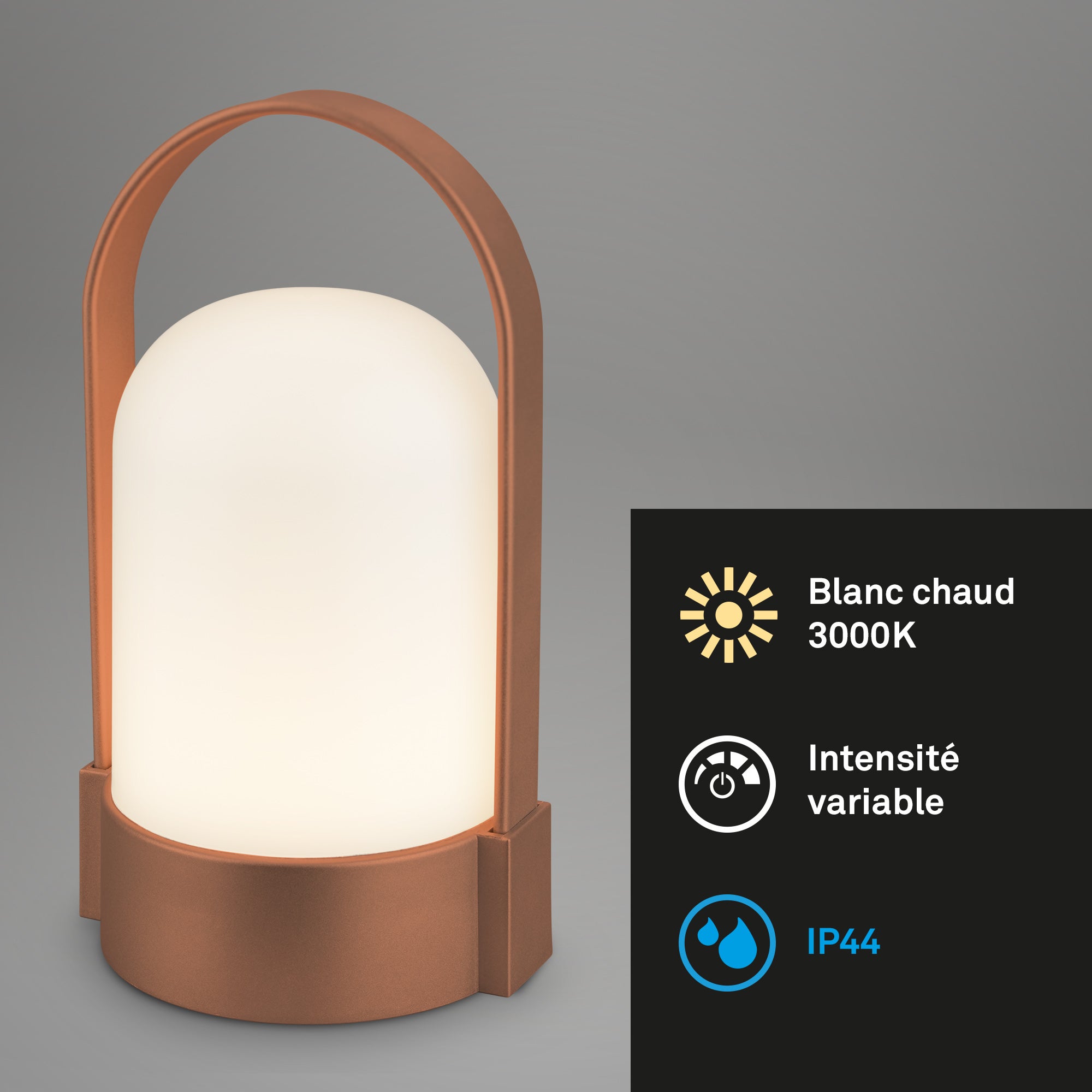 Lampe LED rechargeable avec variateur tactile - niveaux, USB-C, LED 1W 70lm, lumière chaude 3.000K, IP44, 90x80x155mm, portable - Briloner - 2