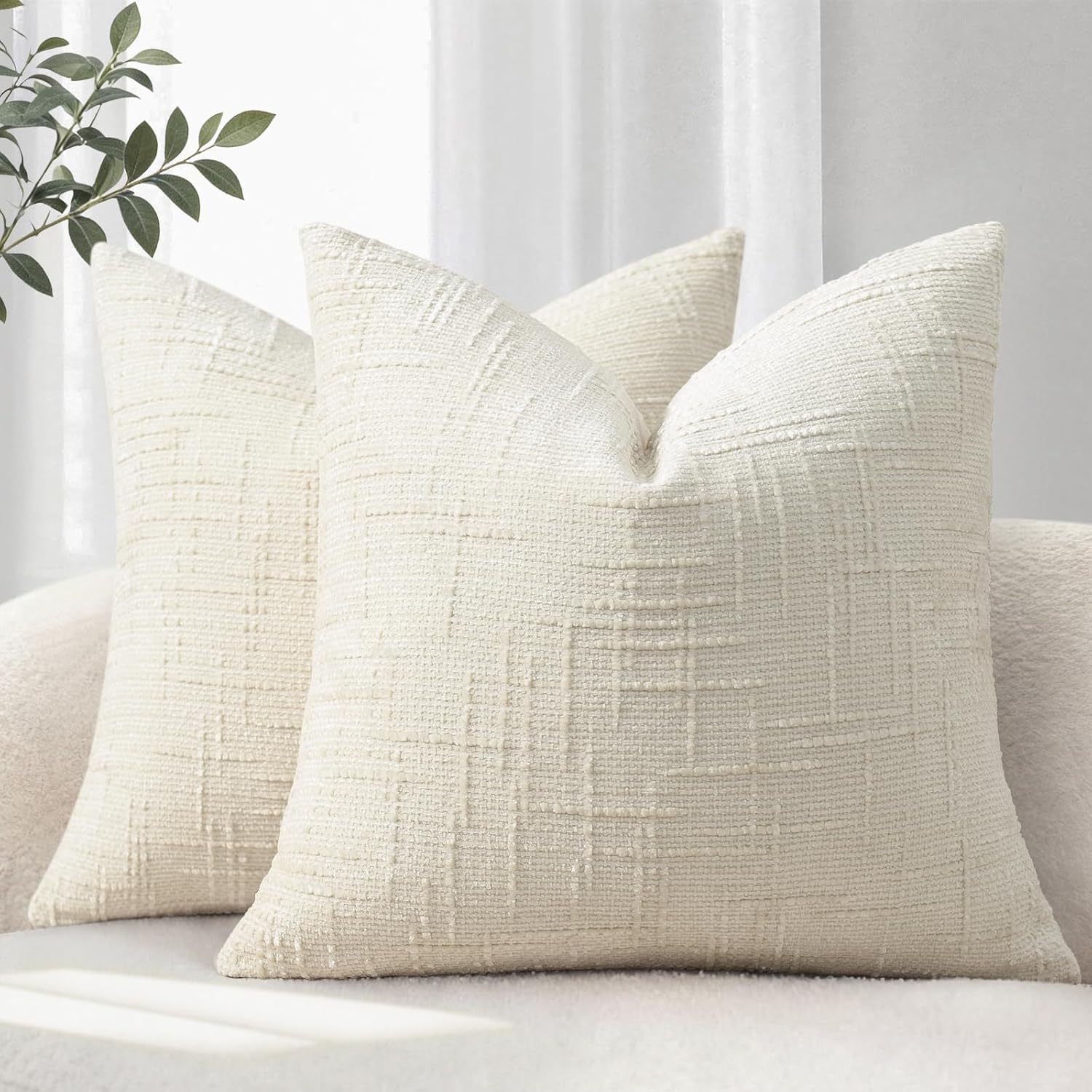 LATIO Husă de pernă 40x40 Set de 2 huse de pernă pentru canapea din material Chenille, bej, huse de pernă pentru canapea, huse de pernă pentru living set