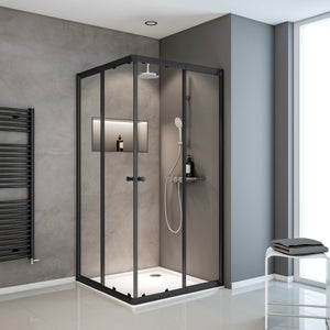 Paroi de douche à l'italienne, l.90 cm verre strié, 8 mm noir Eliseo