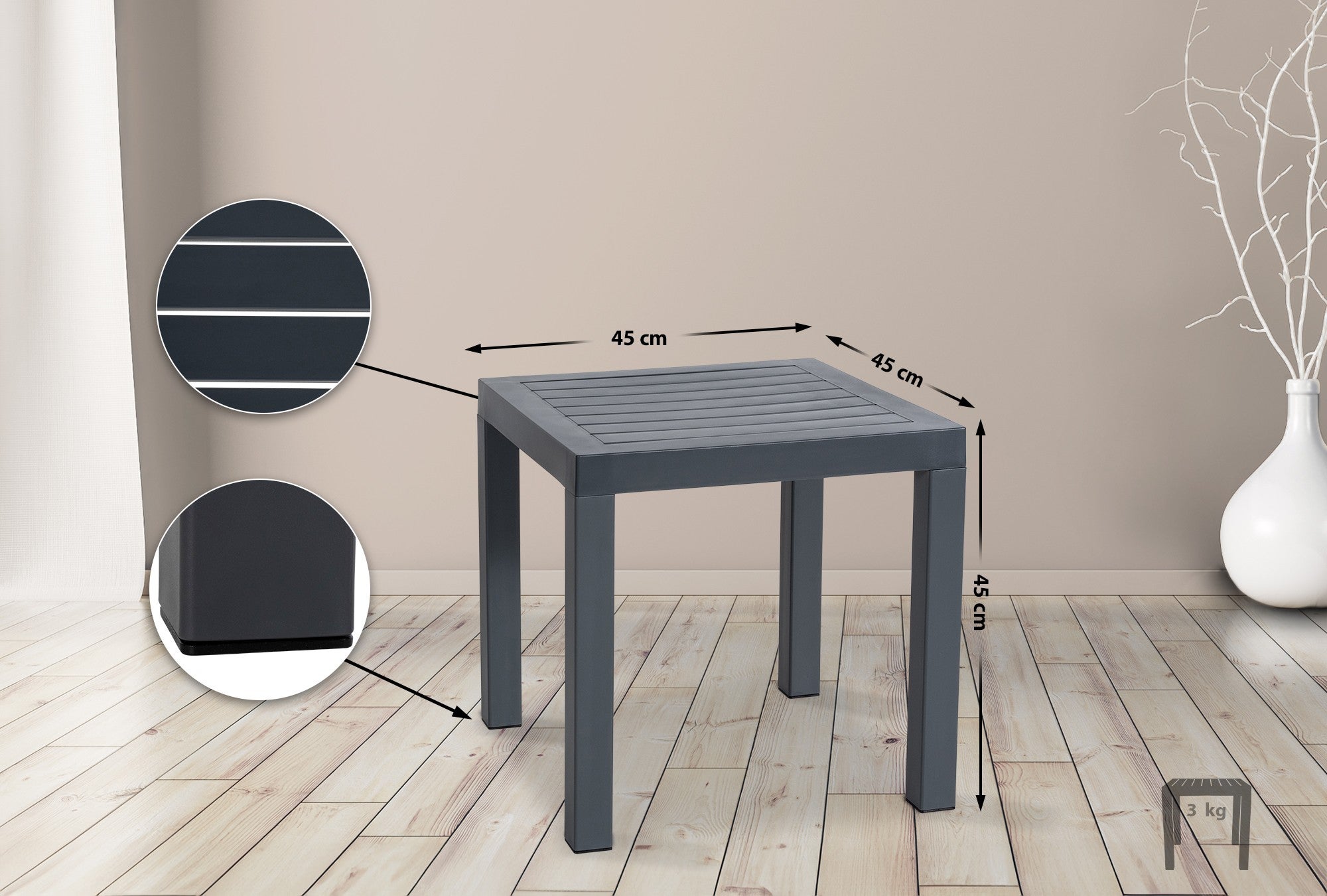 Table d'appoint d'extérieur carré en Plastique Gris 4 places - 2
