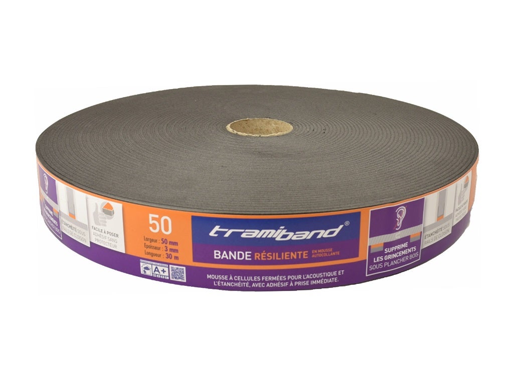 TRAMIBAND, bande mousse acoustique plancher, rouleau 30m, larg 50/ 3 mm - 3