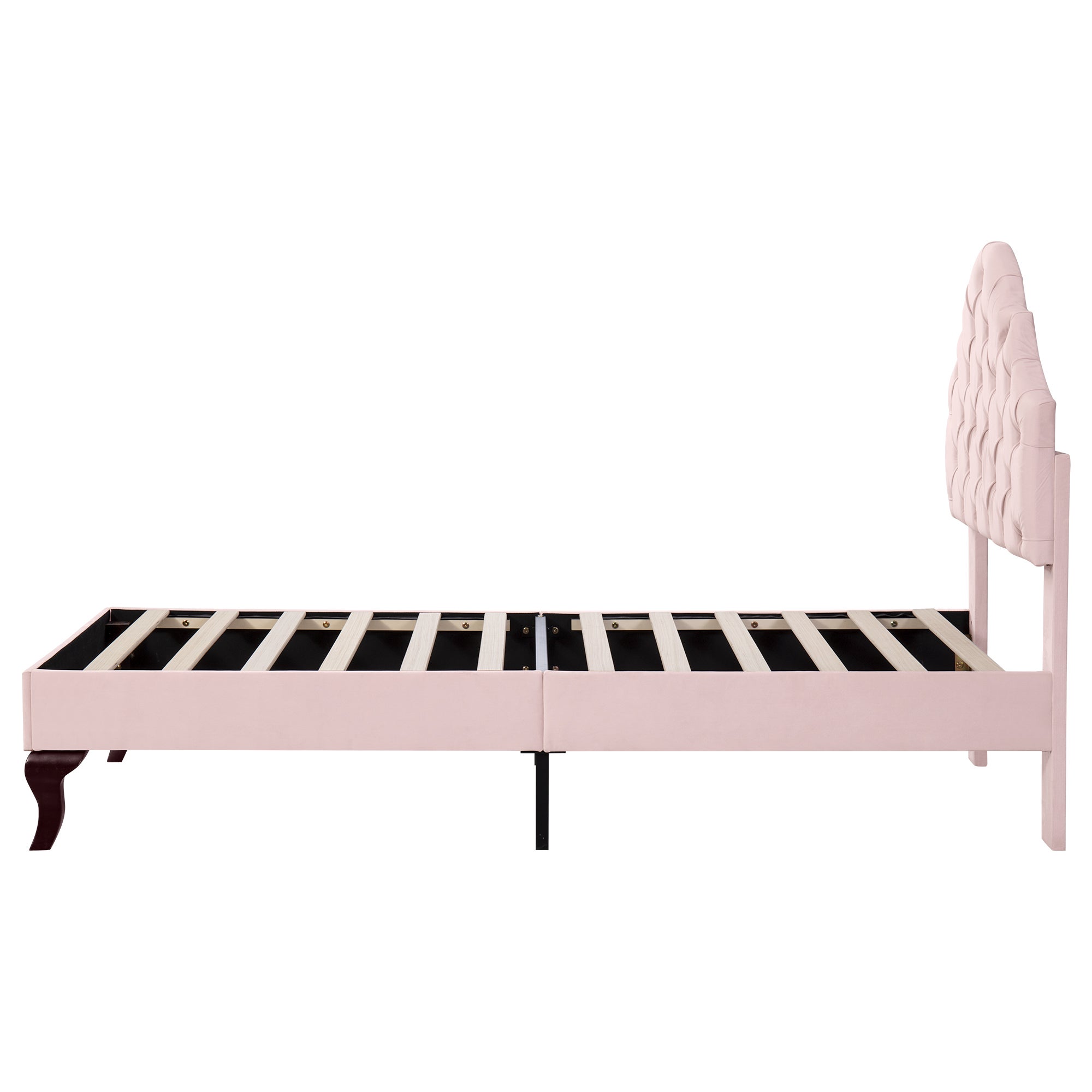 Łóżko tapicerowane 90x200cm z weluru z regulowanym zagłówkiem + stelaż na listwy - Różowy - 8