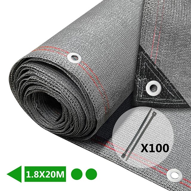 Brise vue occultant en HDPE 230g/m² 1.8x20m avec attaches de fixation gris VOUNOT®