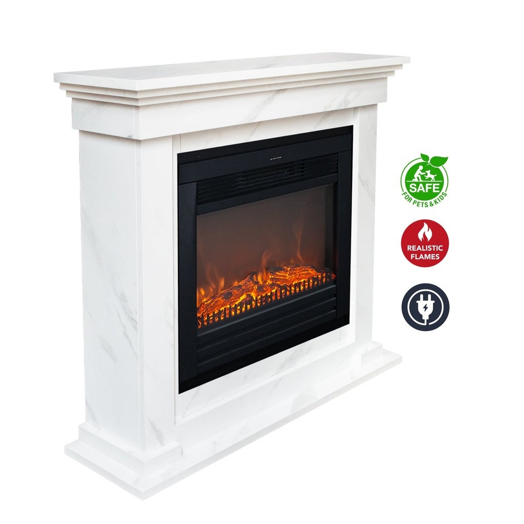 Xaralyn | Cheminée électrique Flex ELU-ML - Habillage de cheminée en aspect marbre blanc - Chauffage - Chauffage 1400 Watt - télécommande - 3