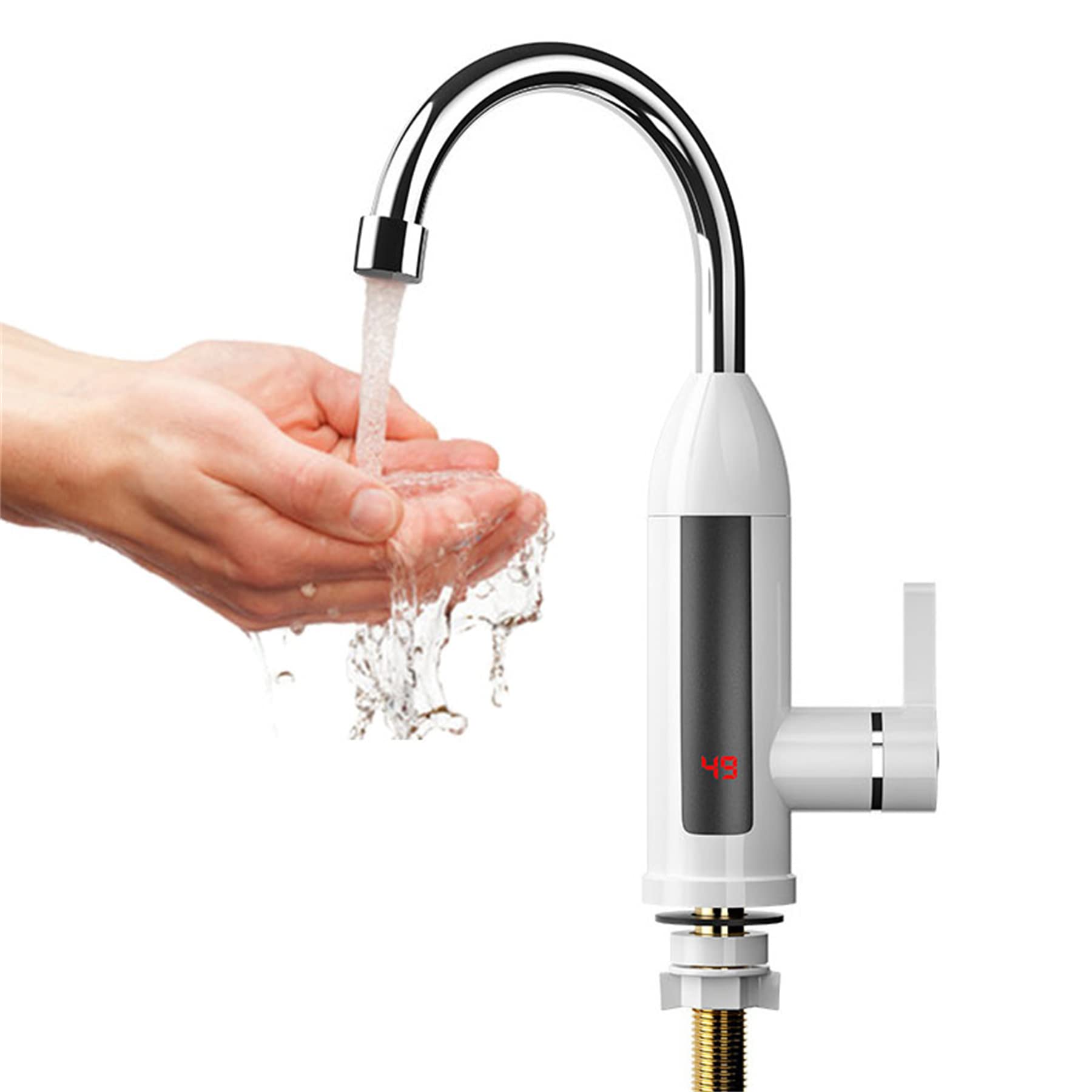 Elektryczny kuchenny podgrzewacz wody 3000 W, kran przepływowy do ciepłej i zimnej wody, bateria zlewozmywakowa, biały, 220 V