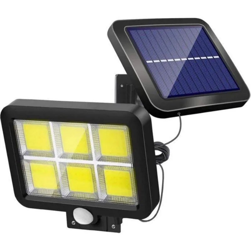 Lampă solară de exterior COB cu 120 LED-uri, unghi de 120 de grade, senzor de mișcare IP65, ABS, autonomie baterie 10h, cablu 5m