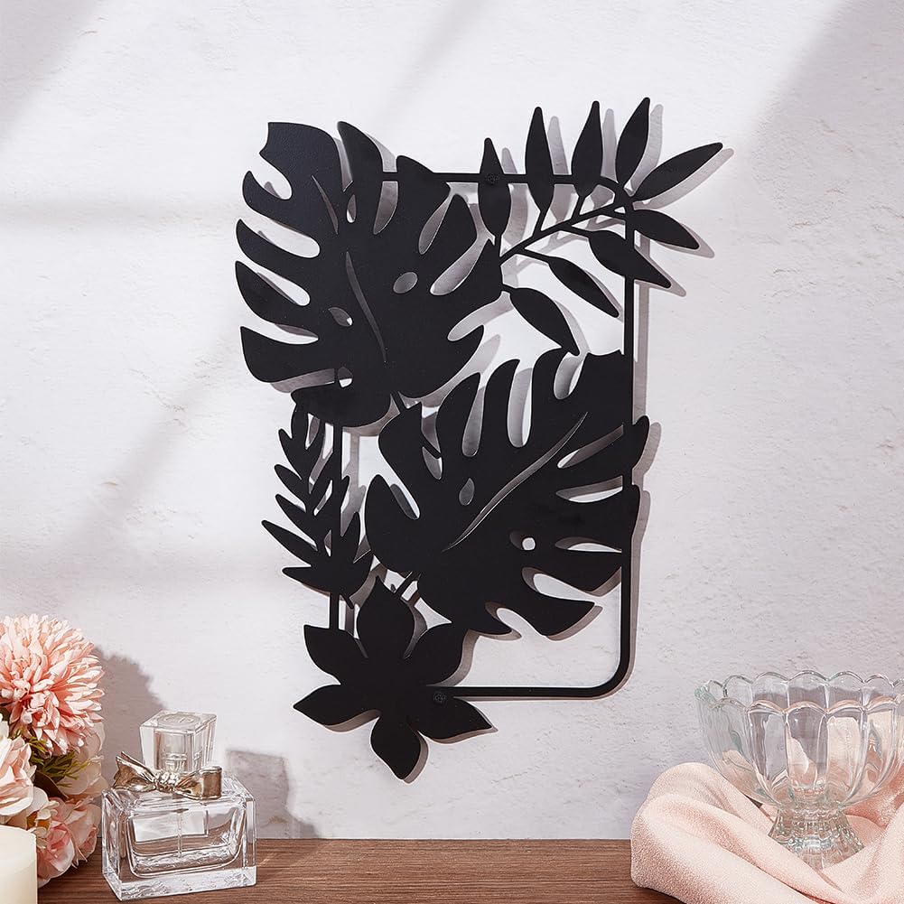 Feuilles de Palmier Décoration Murale en Métal, Noir Tenture Décor Silhouette Mur Art Feuilles Tropicales pour Maison Chambre Salon Salle de Bains Cui - 2