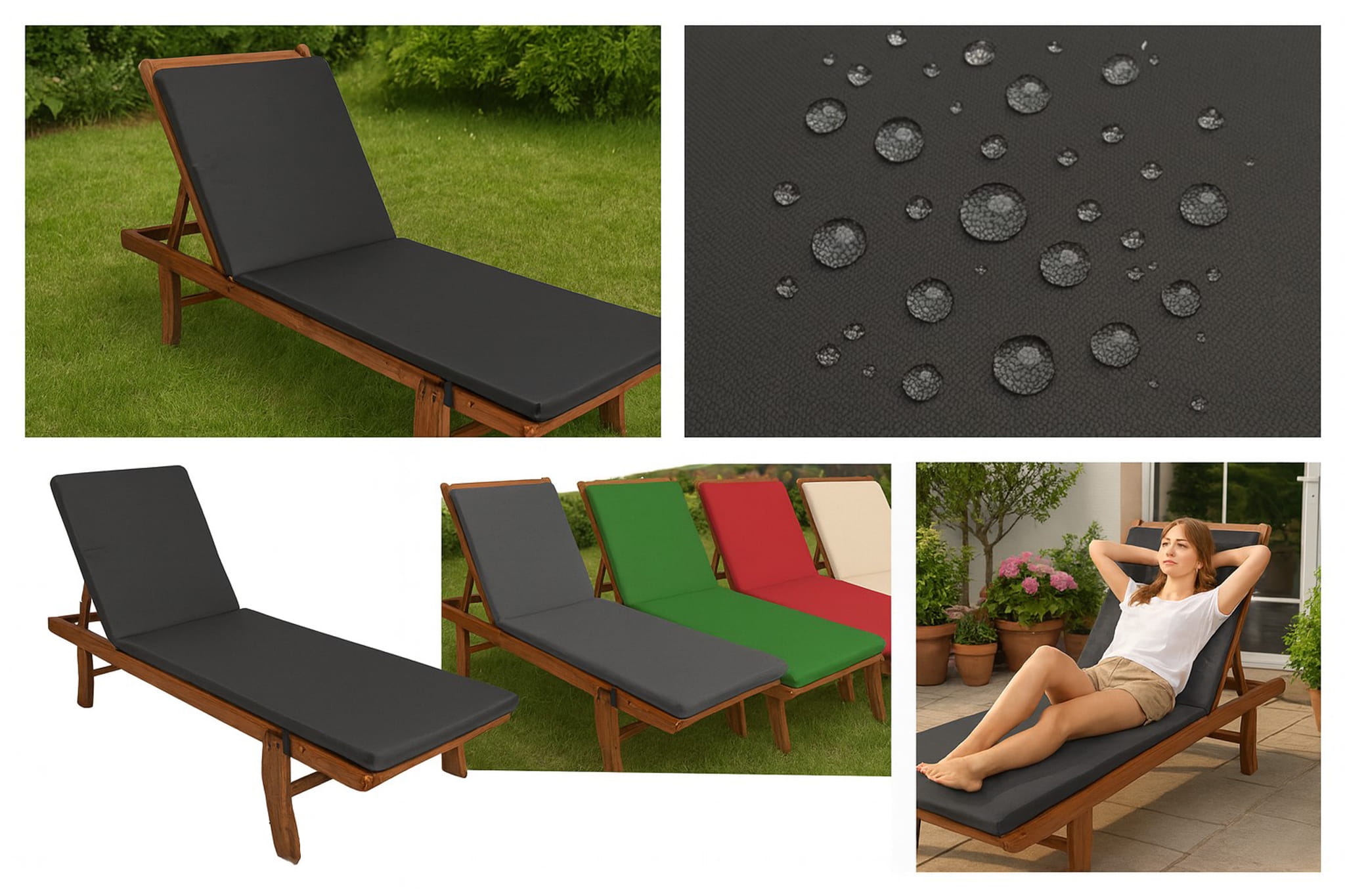 Cojín para tumbona 190x60x4cm, cojín para tumbona de jardín, tumbona de madera antracita, cojín para tumbona de piscina - 5