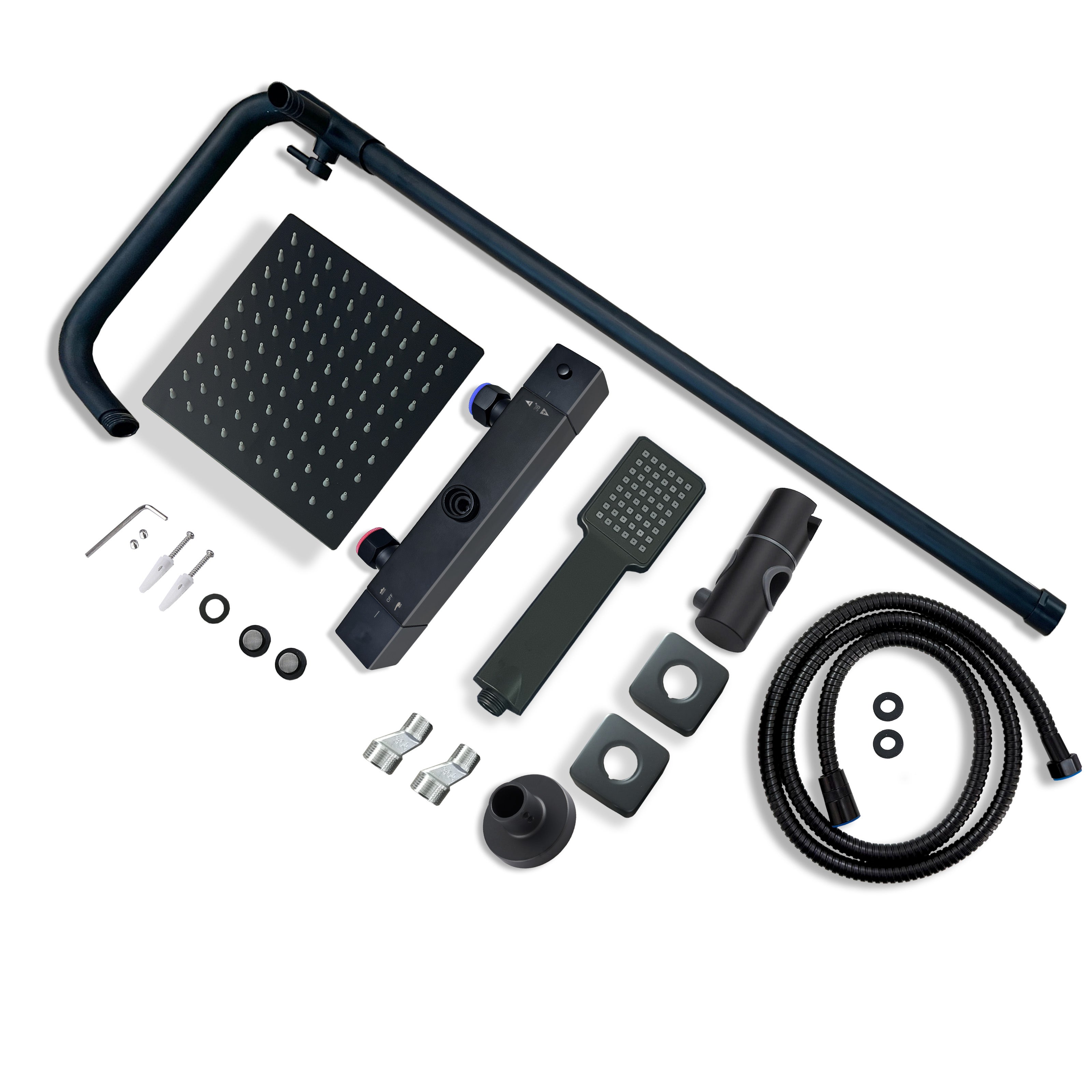 Aica Columna de Ducha Termostática Negro Mate Cuadrada Barra Ajustable Cabezal Duhca Lluvia - 7