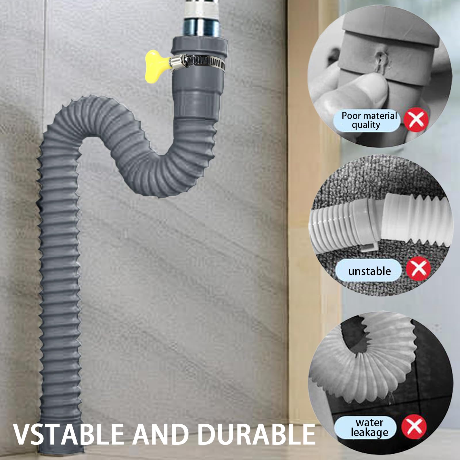 Tuyau Vidange Lave Vaisselle, 1M/1.5M/2M/3M/4M/5M/6M Rallonge de Tuyau de Vidange, avec SuPETort Forme U et Colliers de Serrage,2M) - 5