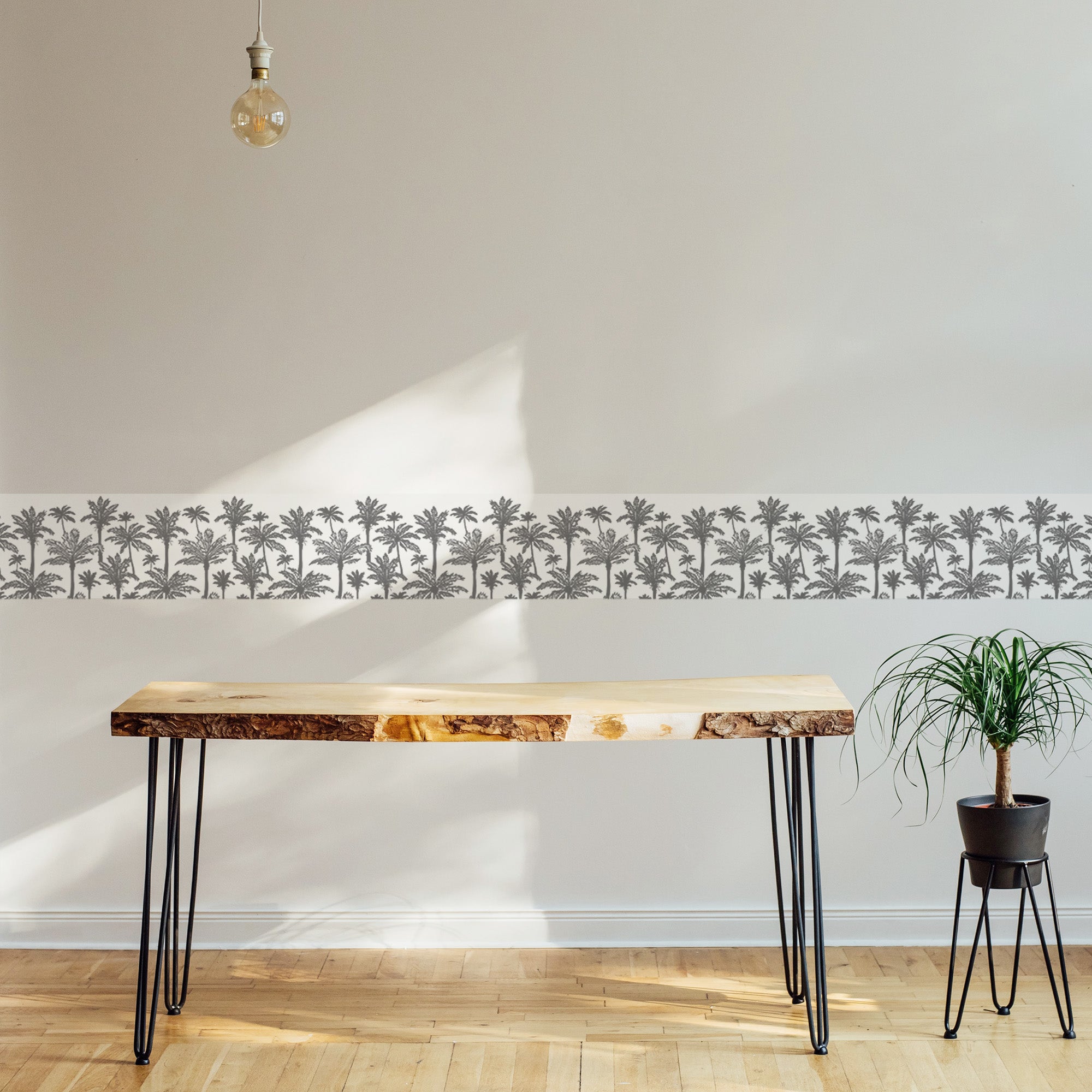 Friso decorativo, friso adesivo cinza cinza, padrão de palmeira cinza, 5 cm x 300 cm - 4