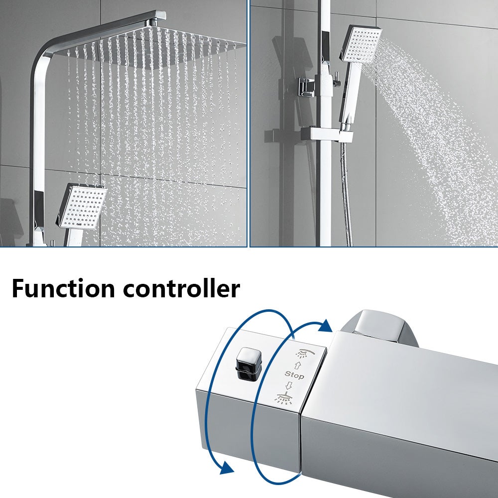 Auralum max Elegant Columna de ducha termostática Conjunto de ducha de lluvia con sistema de ducha de grifo ajustable en altura, Modelo EU - 3