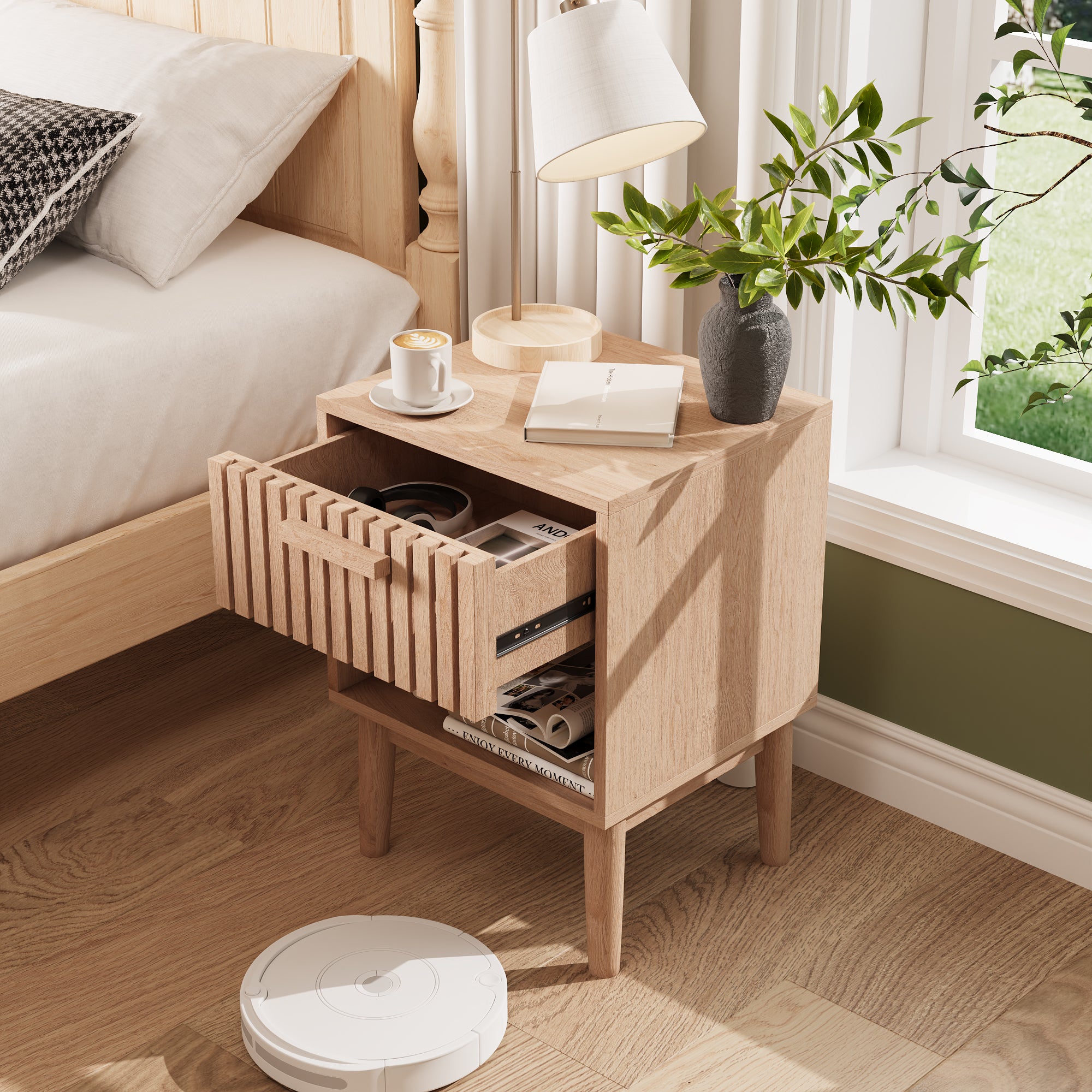Table de Chevet Lot de 2, Table de Nuit avec 1 Tiroir, Chevet de Lit pour adulte et enfant, Table d'appoint pour Chambre, Salon, 40x35x55cm, Naturel - 5