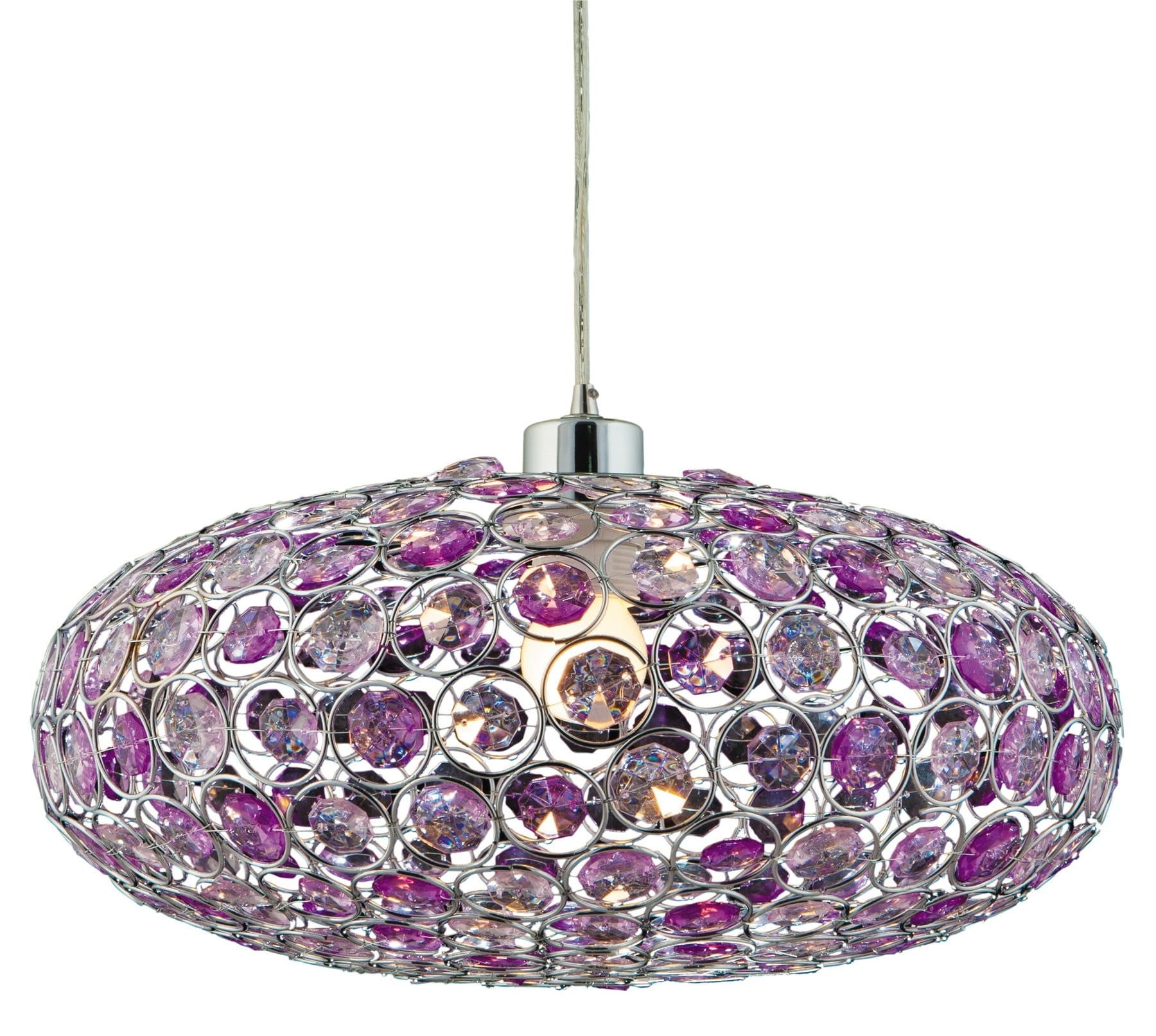 Lampa sufitowa wisząca Cristy chromowana-fioletowa 1xE27x60W kryształowa wym: 120 x 38 x 38 cm kryształ Candellux