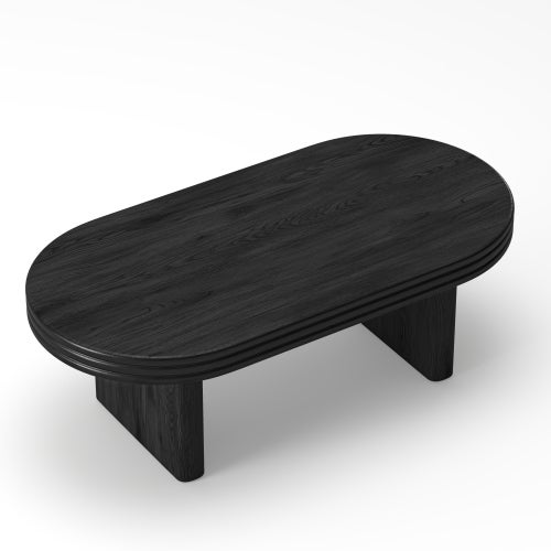 Table basse ovale noir, table d'appoint, table de salon en bois, pour salon et bureau - 6