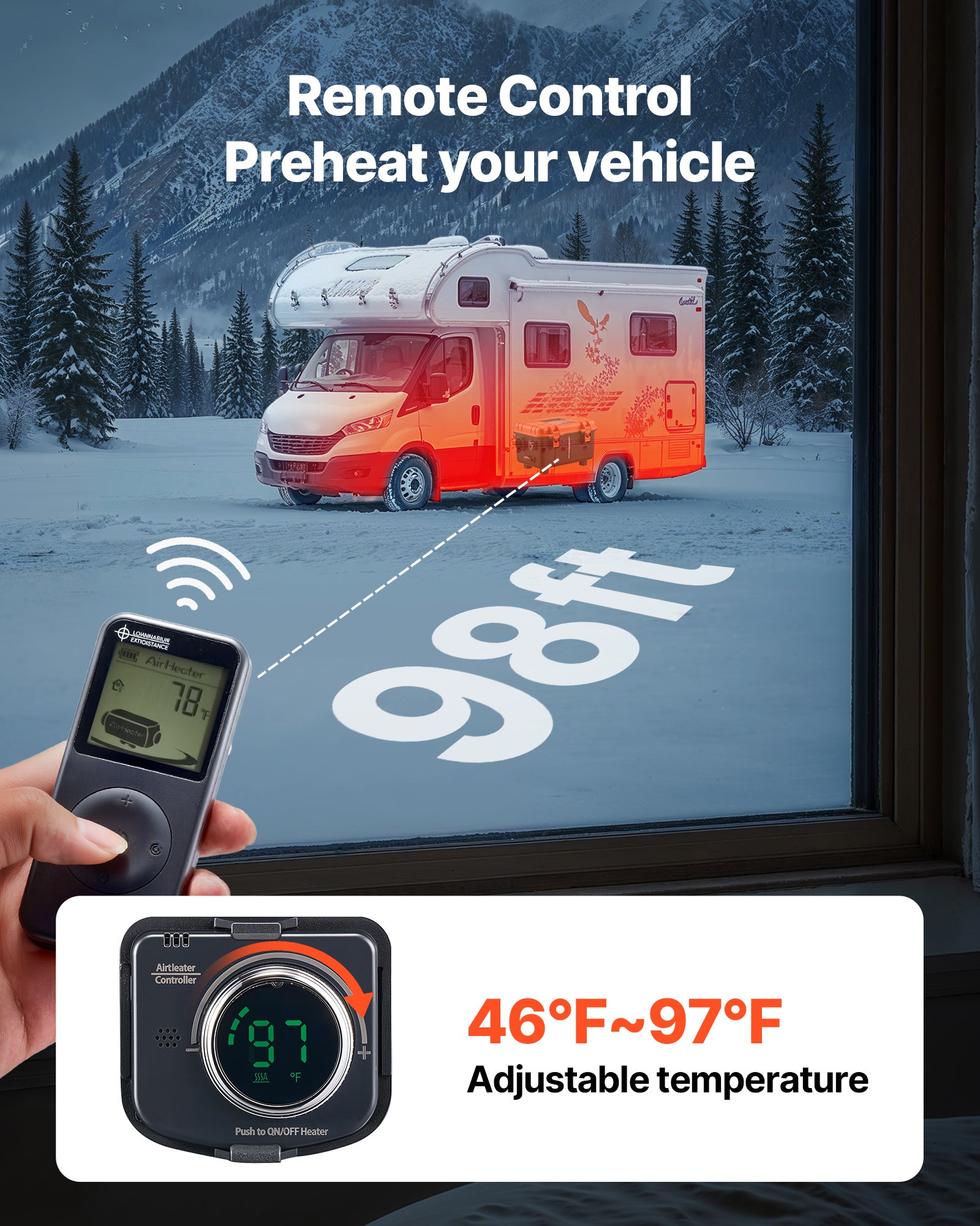 Chauffage Diesel VEVOR 8 kW DC 12 V/24 V, Tout-en-Un Portable, avec Télécommande et Écran LCD, Réservoir de 4 L, Camion Camping-car Fourgonnettes - 6