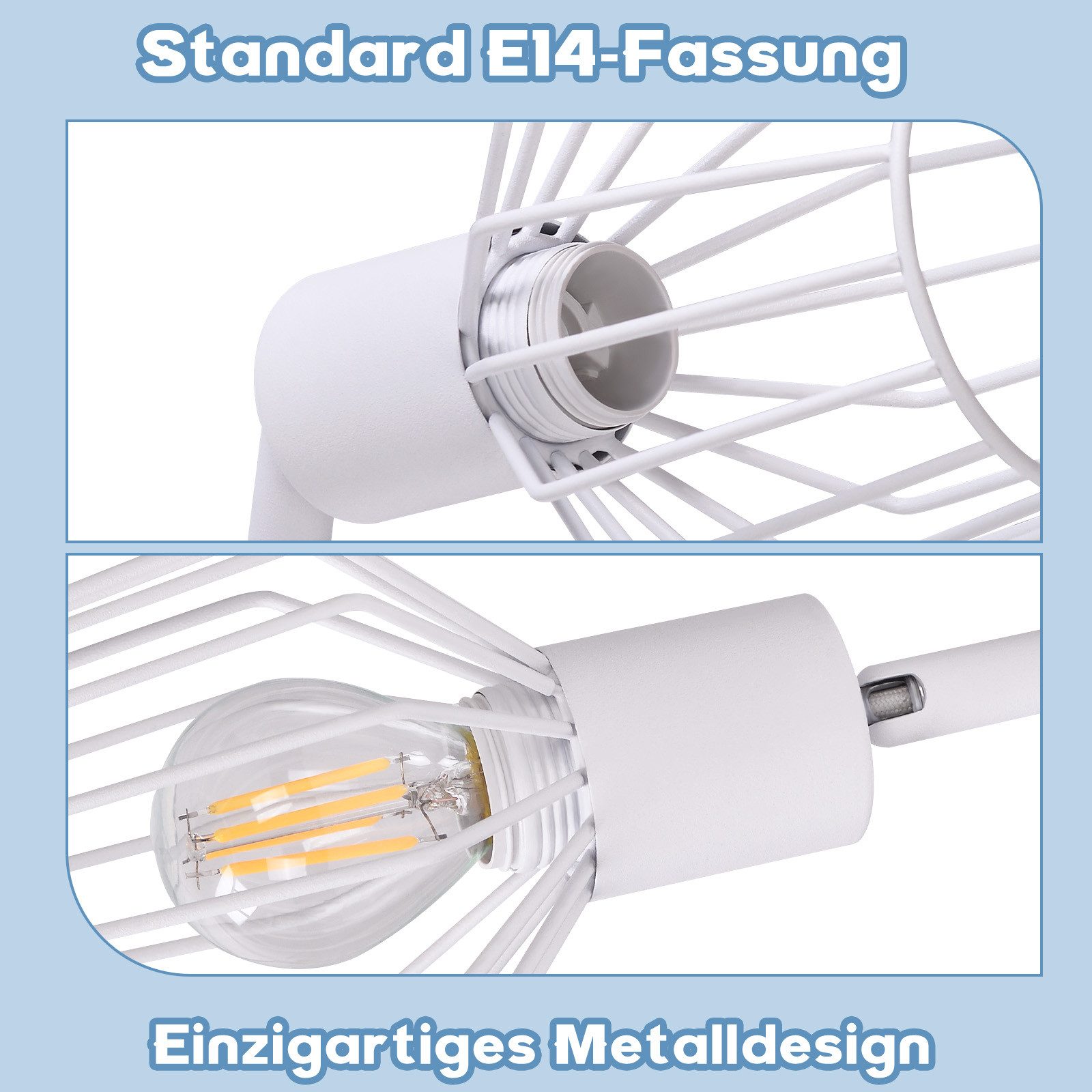 NETTLIFE Foco de Techo，3 luces E14 - Metal, Lámpara de Pasillo Industrial Giratoria 350°, Aplique de Pared para Pasillo y Sala de Estar, Blanco - 4