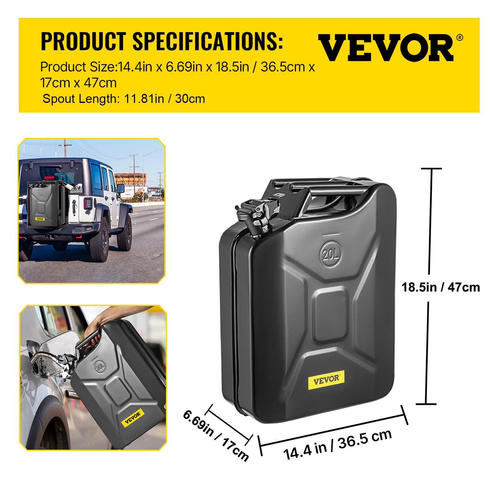 Bidon de Carburant Jerry,VEVOR Bidon de Carburant Portable de 5,3 Gallons / 20 L avec Système Bec Flexible,Réservoir Carburant en Acier Antirouille - 9