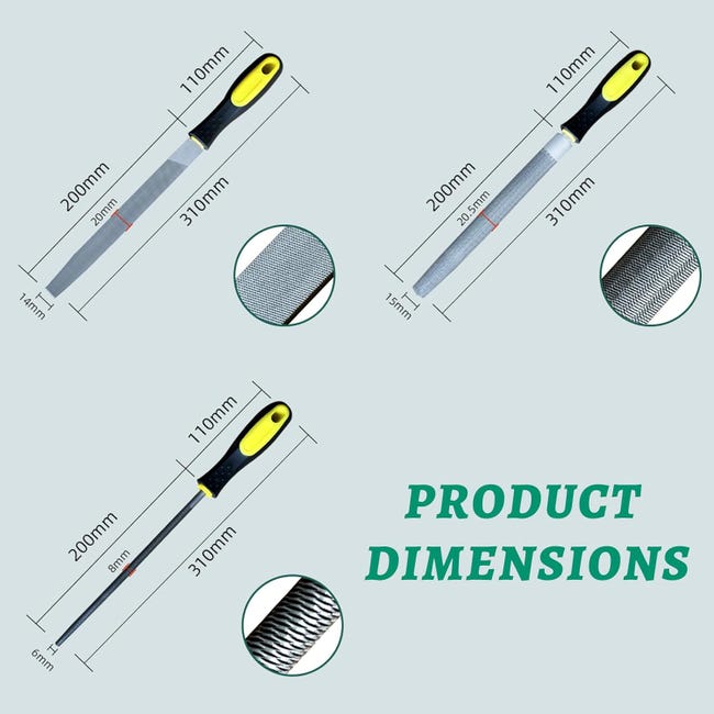 Zyiphor Limes Métal Acier Carbone 3 Pièces, Comprenant Lime Plate, Ronde Et Demi-Ronde 200mm,Kit Zyiphor Limes Métal Acier Carbone 3 Pièces, Comprenant Lime Plate, Ronde Et Demi-Ronde 200mm,Kit