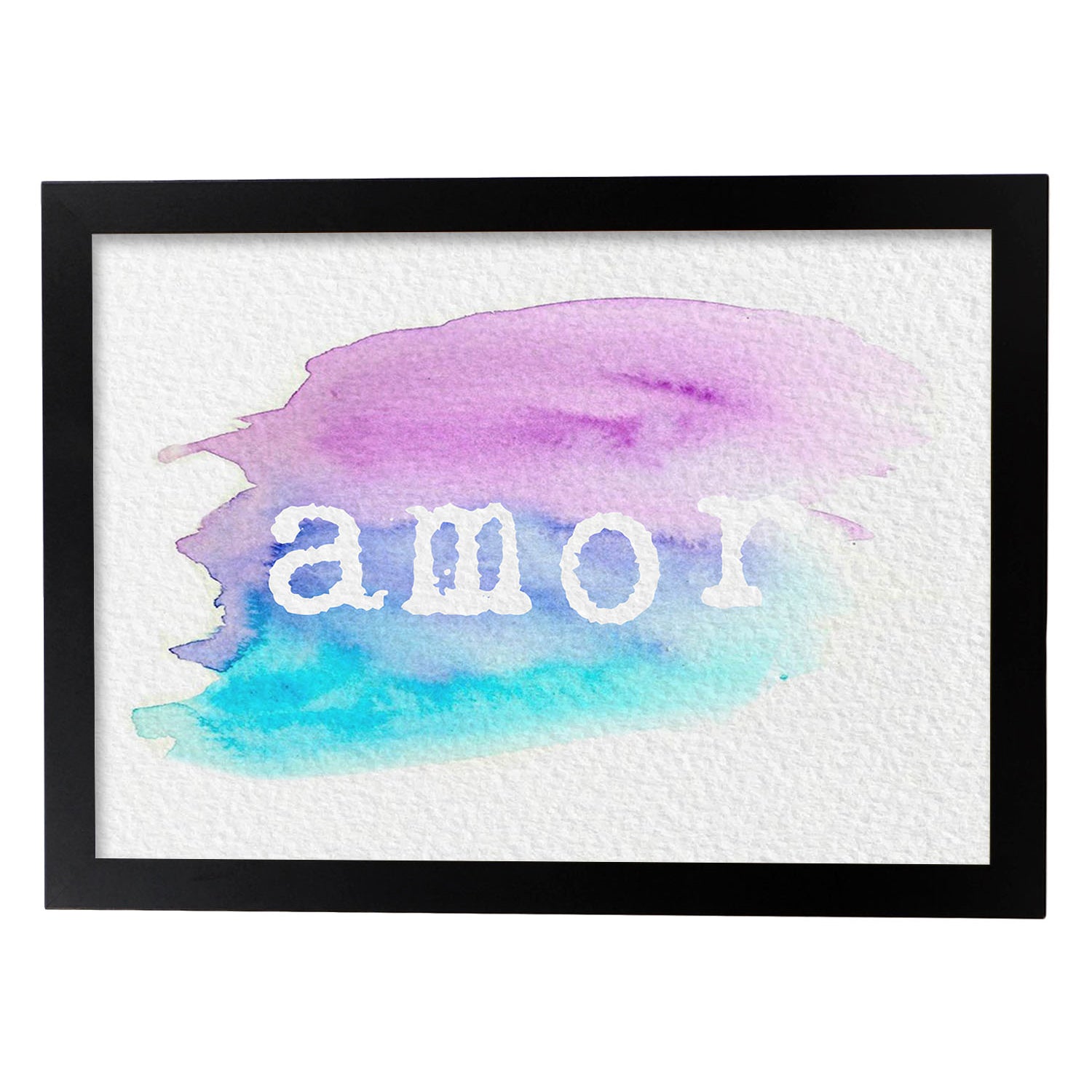 Posters de palabras coloridas. lamina de palabra amor 2 con diseno colorido y toques acuarela. marco blanco - a3