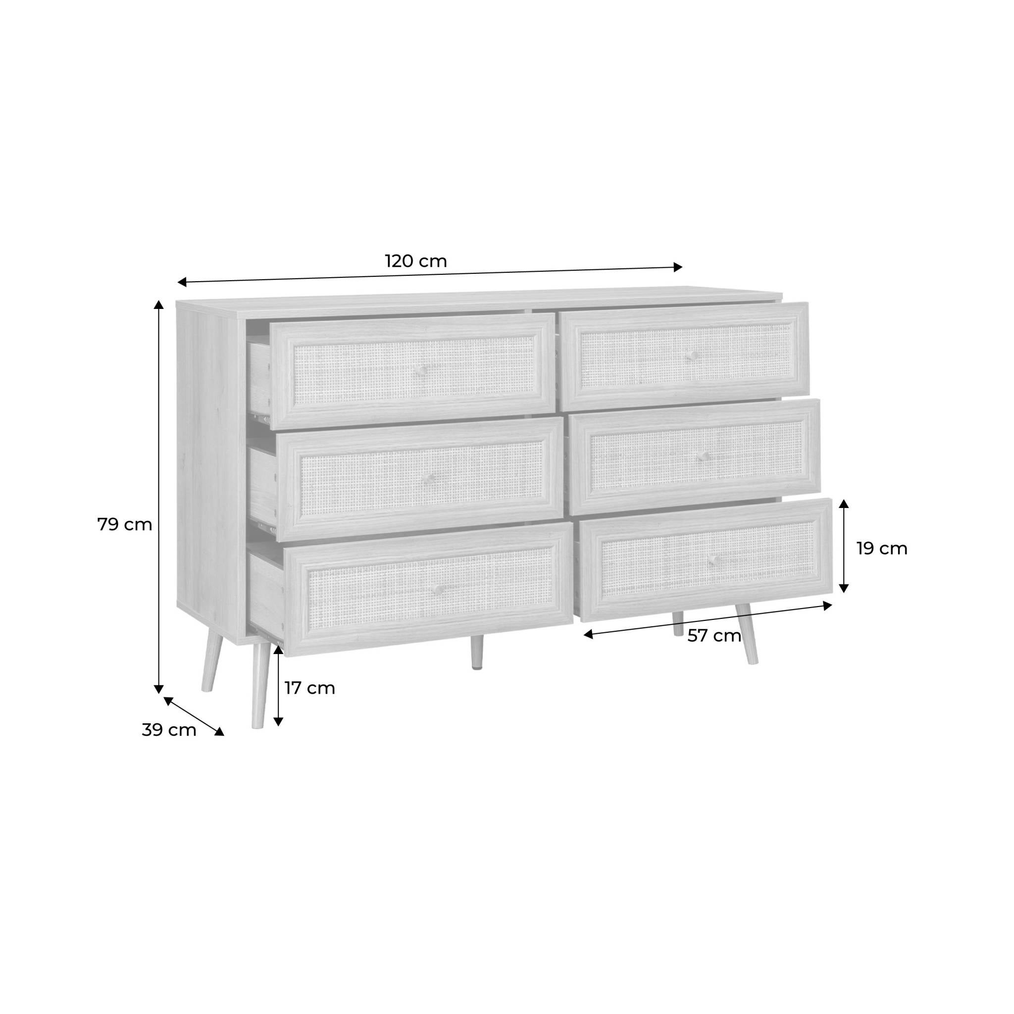 Commode décor bois et cannage 6 tiroirs Bohème. couleur naturelle - 120x39x79cm BOHÈME - 5