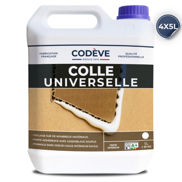 Colle Universelle - 20 L - Codeve Bois - Pour L'assemblage Polyvalent D'un Cuir, Tissu, Bois, Liège, Mousse Ou Carton.