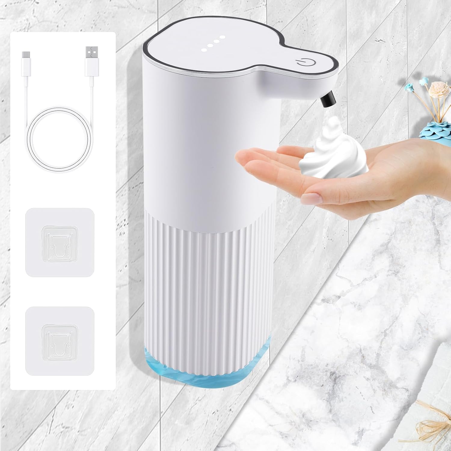 Automatyczny Dozownik do Mydła - 360ML Elektryczny Dozownik do Mydła w Piance Ścienny z USB Akumulatorem IPX5 Wodoodporny Odpowiedni do Kuchni, Szkoły